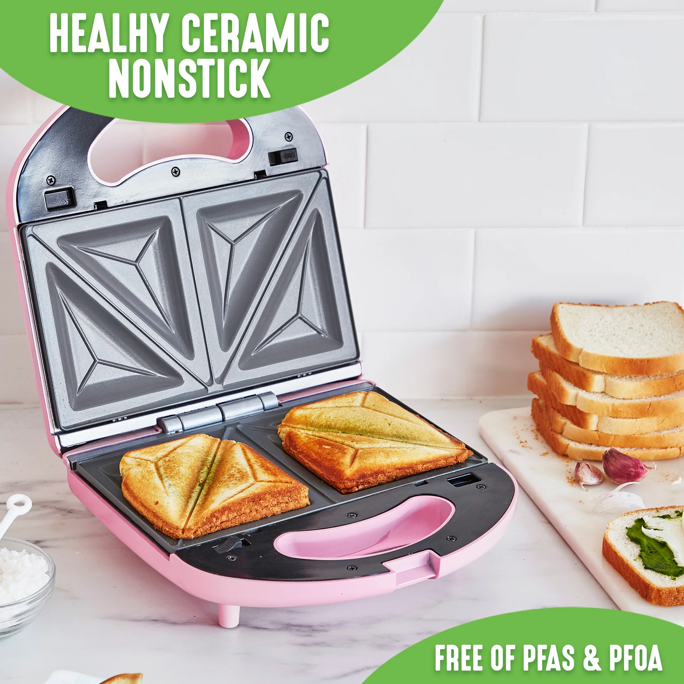 GreenLife Sandwich and Waffle Duo Maker, Pink