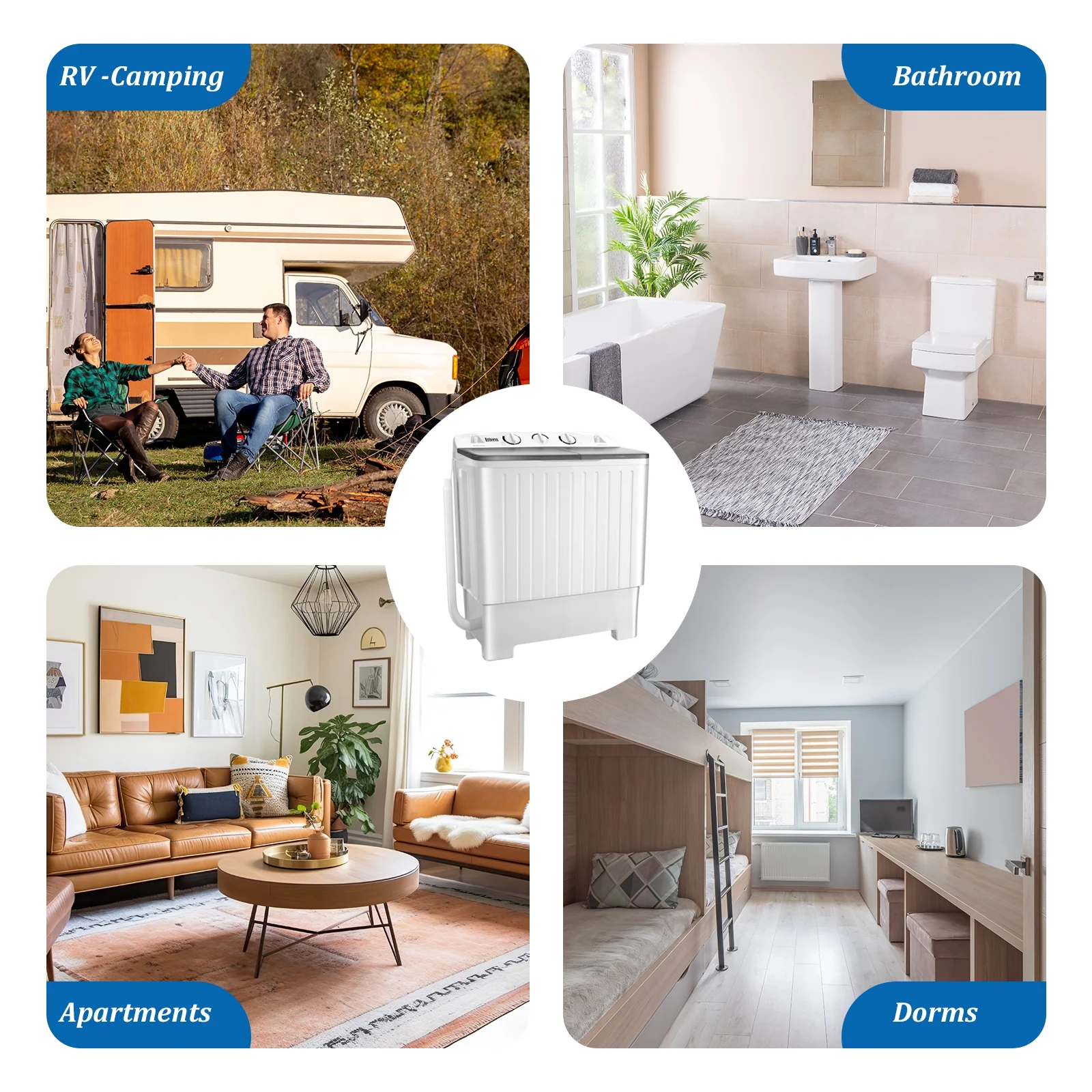Erivess Portable Twin Tub Washing Machine, Buy 1(washer) Get 1(Dry Rack) Free! 13lbs Washer Mini Compact Laundry Machine and 9lbs Drain Pump, Semi-automatic Washer Combo for Dorms, Apartments