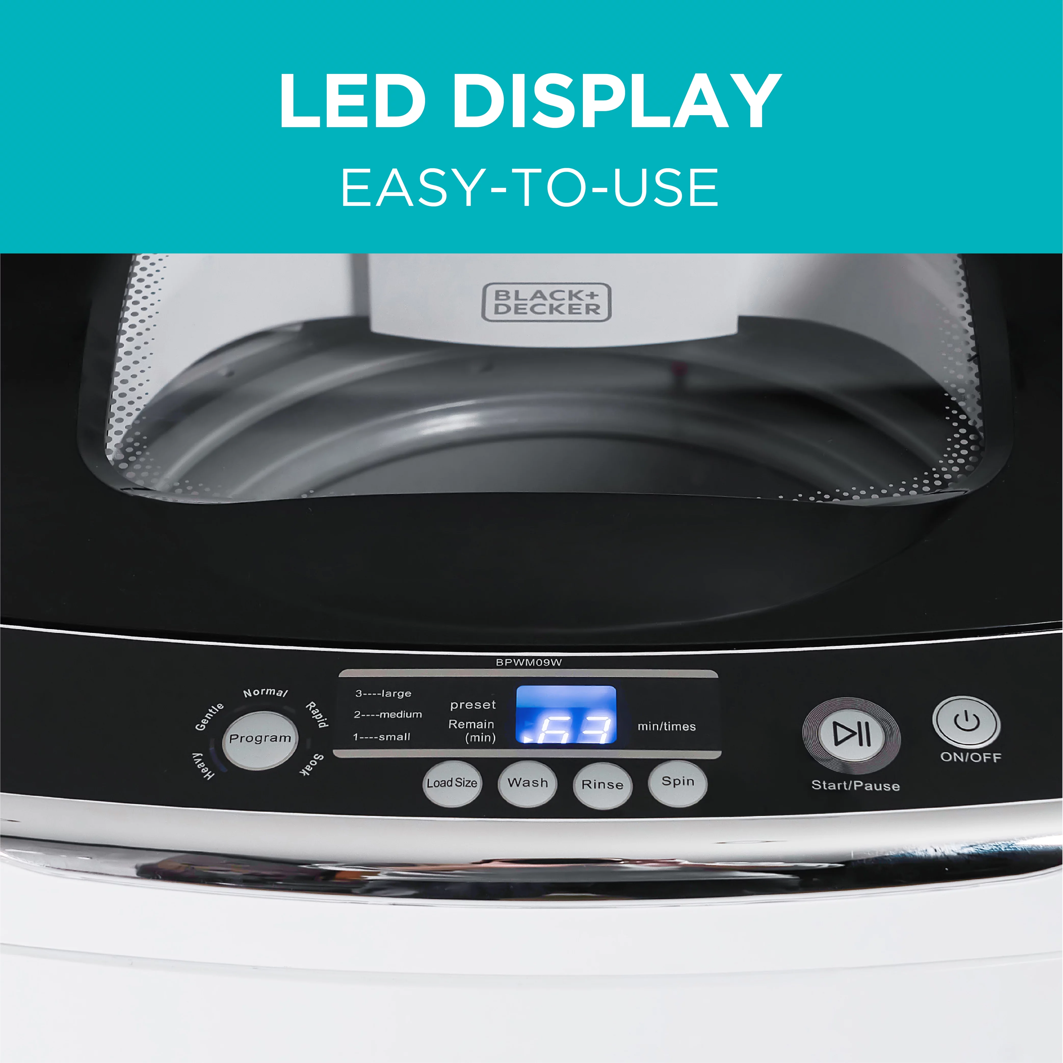 Black+Decker BPWM09W Washer - 5 Mode(s) - Top Loading - 0.90 ft3 Washer Capacity - Cold Water Supply
