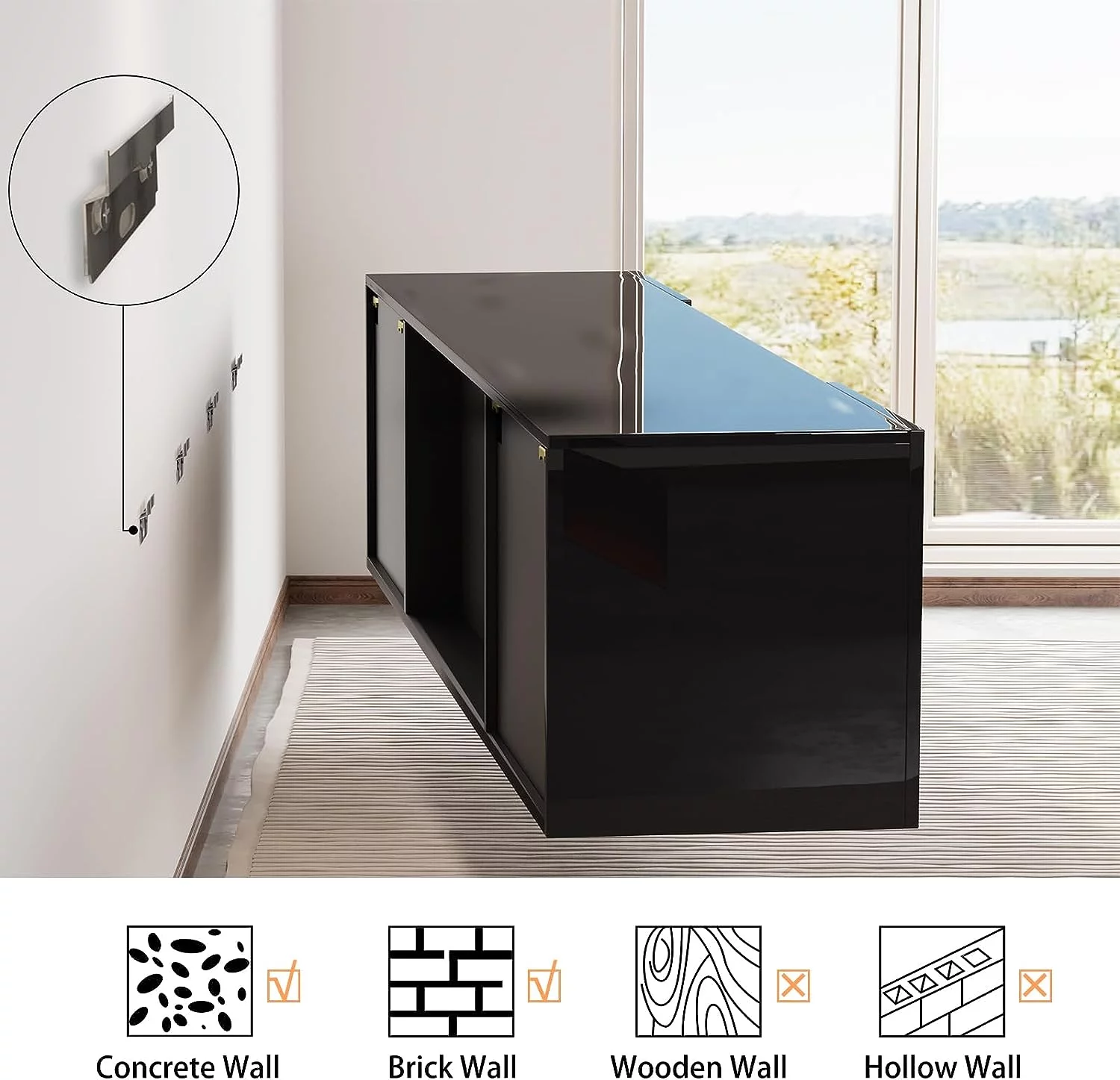 AMERLIFE Floating Fireplace TV Stand, Wall Mounted Mirrored Entertainment Center for TVs up to 90