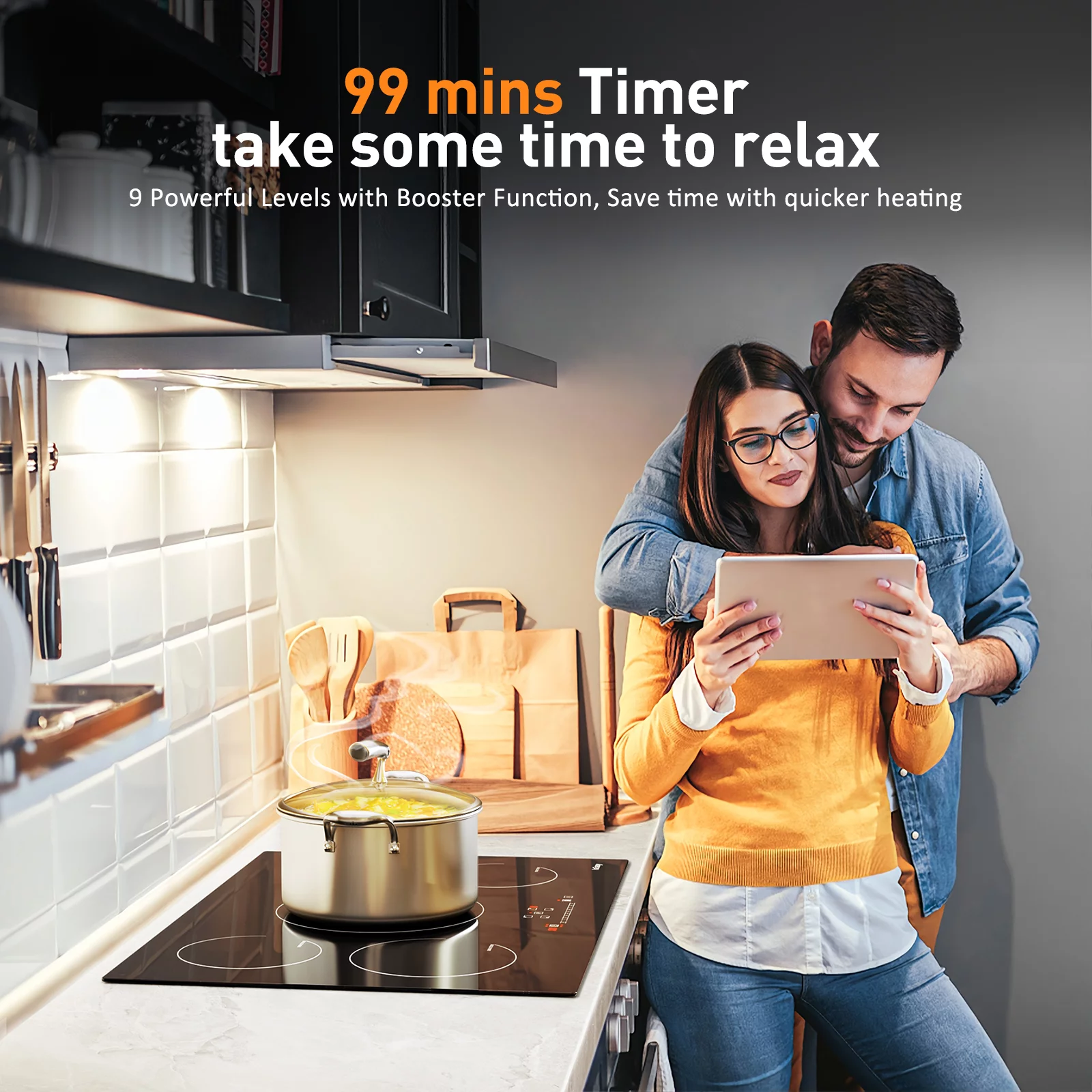 IsEasy Ceramic Cooktop, 30' 4 Burners Induction Stovetop, 9 Power Levels, Sensor Touch Control, Child Safety Lock, Timer