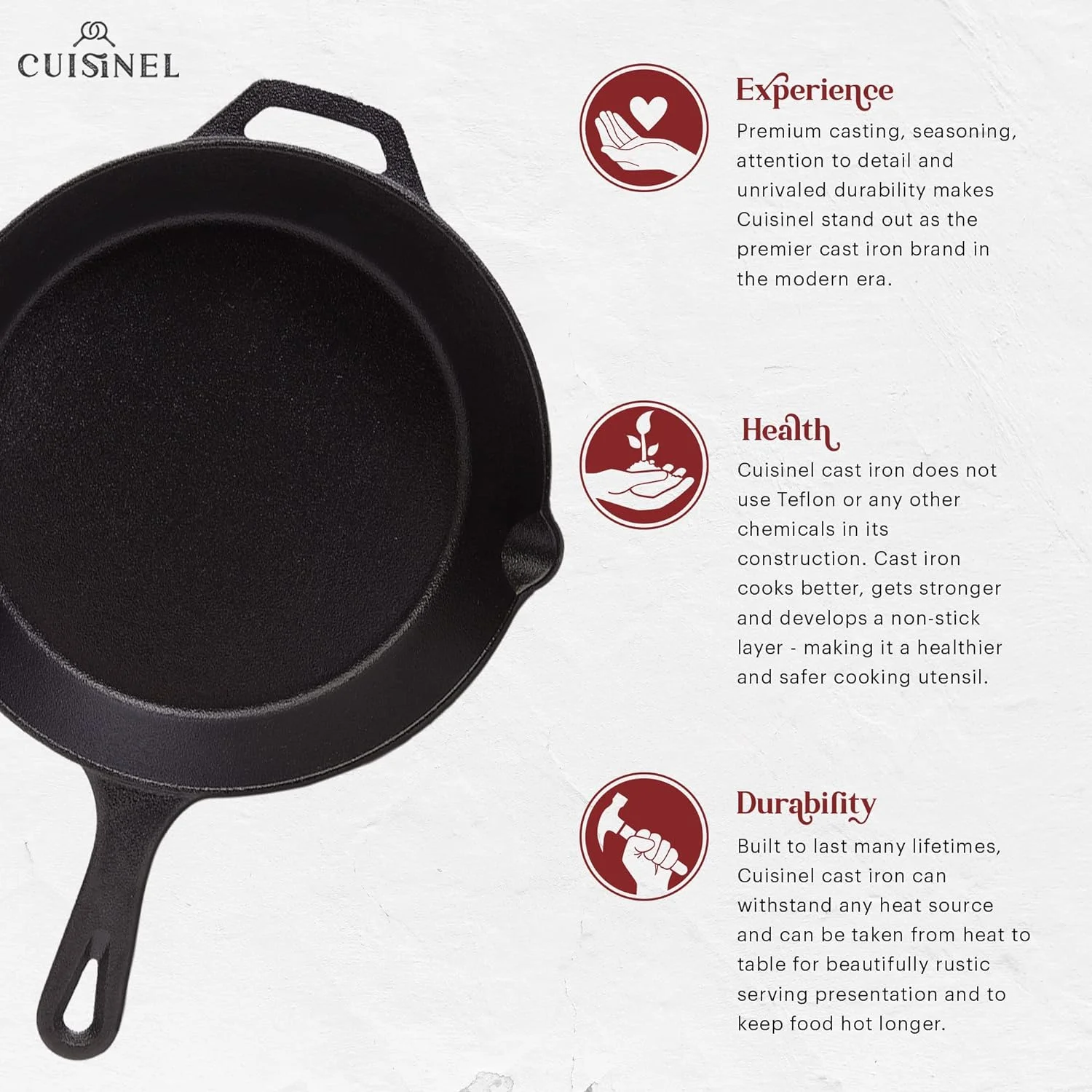 Cuisinel Cast Iron Skillet Set of 4 Kitchen Cookware Pre-Seasoned 6�� 8�� 10�� 12'