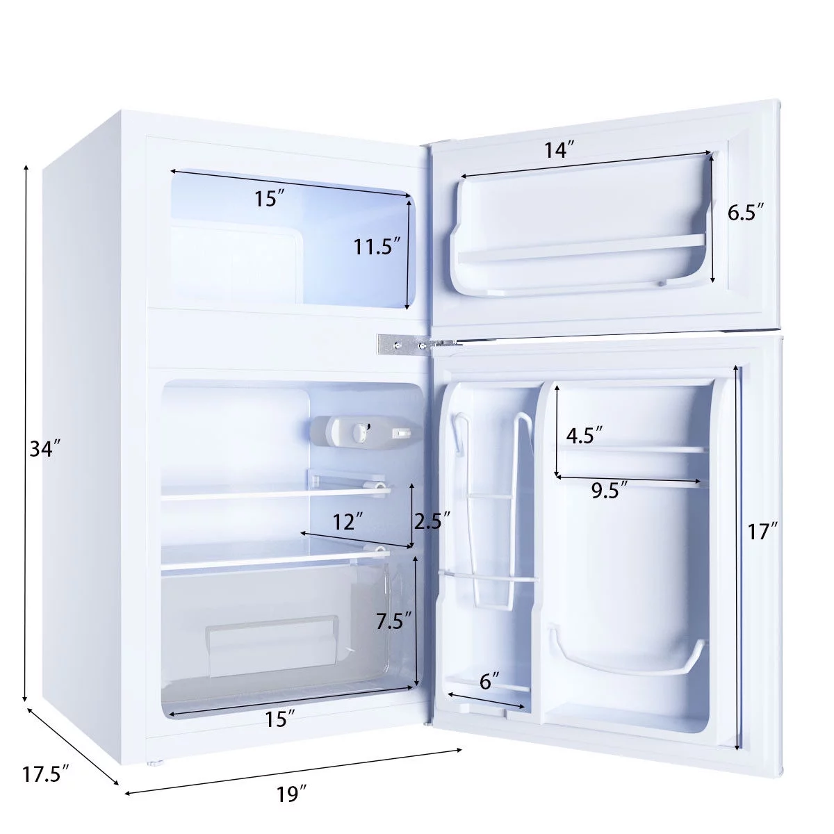 Costway Refrigerator Small Freezer Cooler Fridge Compact 3.2 cu ft. Unit, White