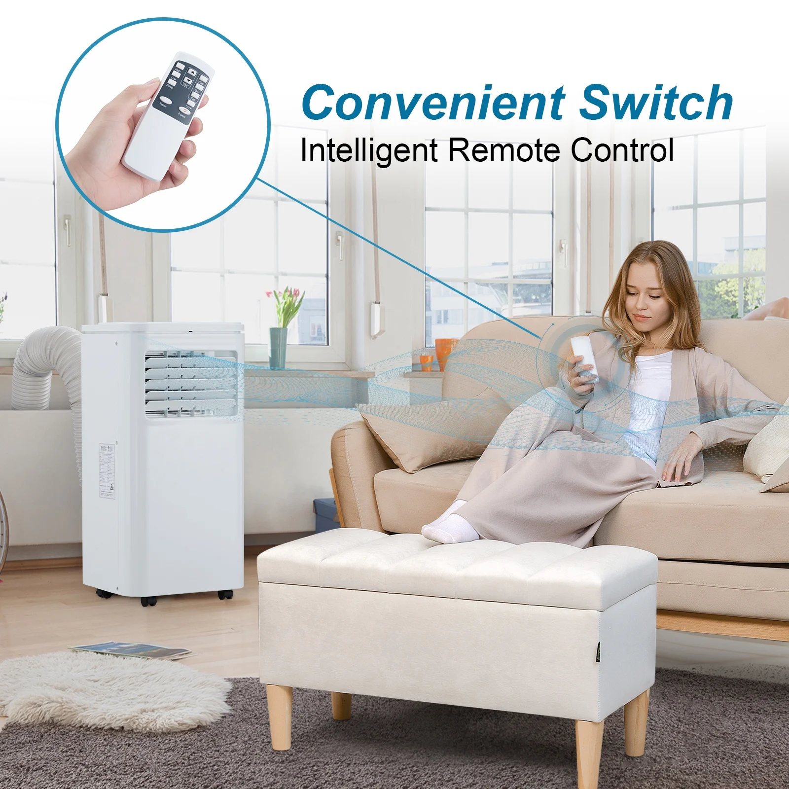 Homhougo 10000 BTU Portable Air Conditioner 3 in 1 Quiet AC Unit with Remote Control, Built-in Dehumidifier, Fan, Auto, Sleep Modes, Cools Room up to 450 sq. ft, Exhaust Hose & Window Kit, 24H Timer