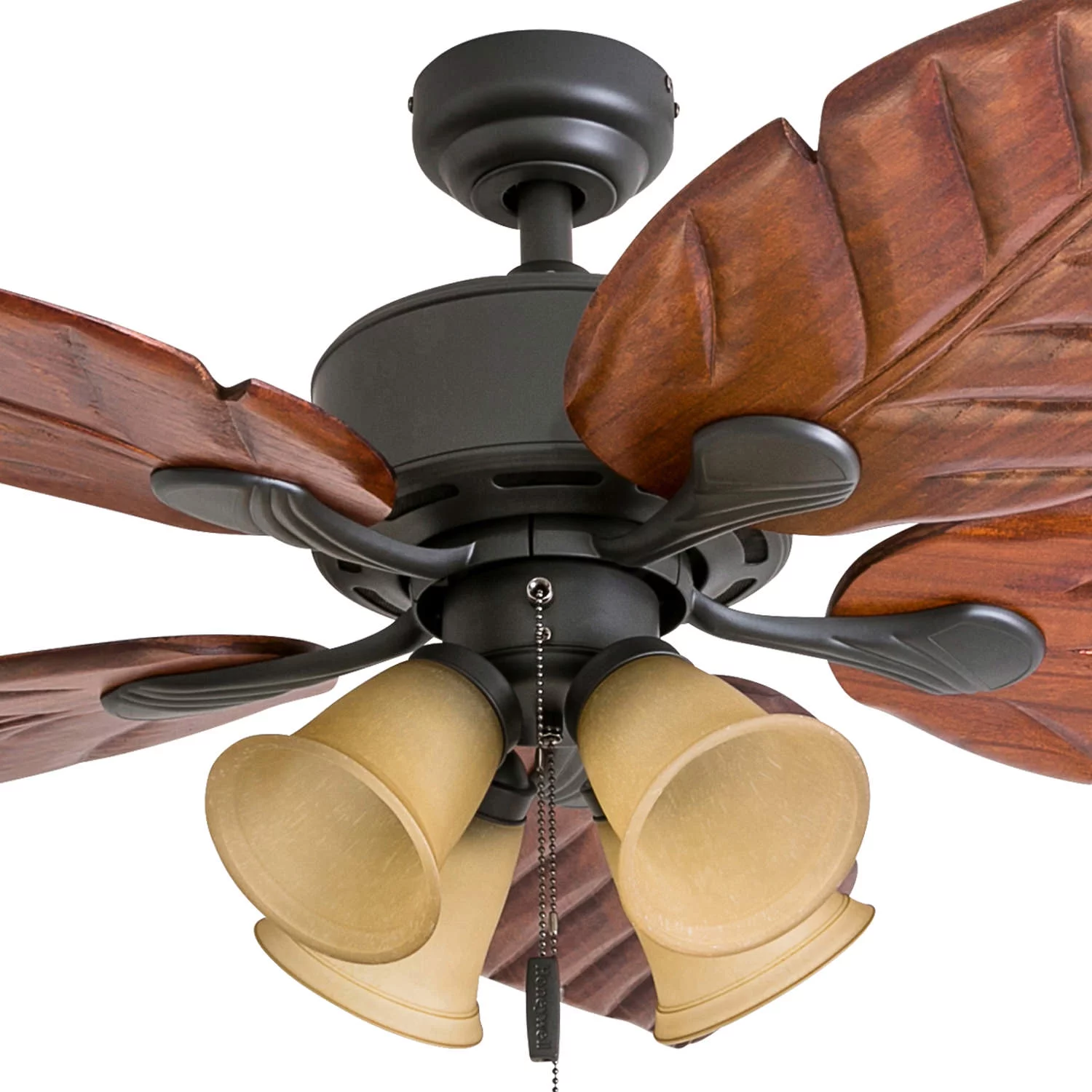 Honeywell Royal Palm 52' Bronze Tropical LED Ceiling Fan with Light, Hand Carved Blades
