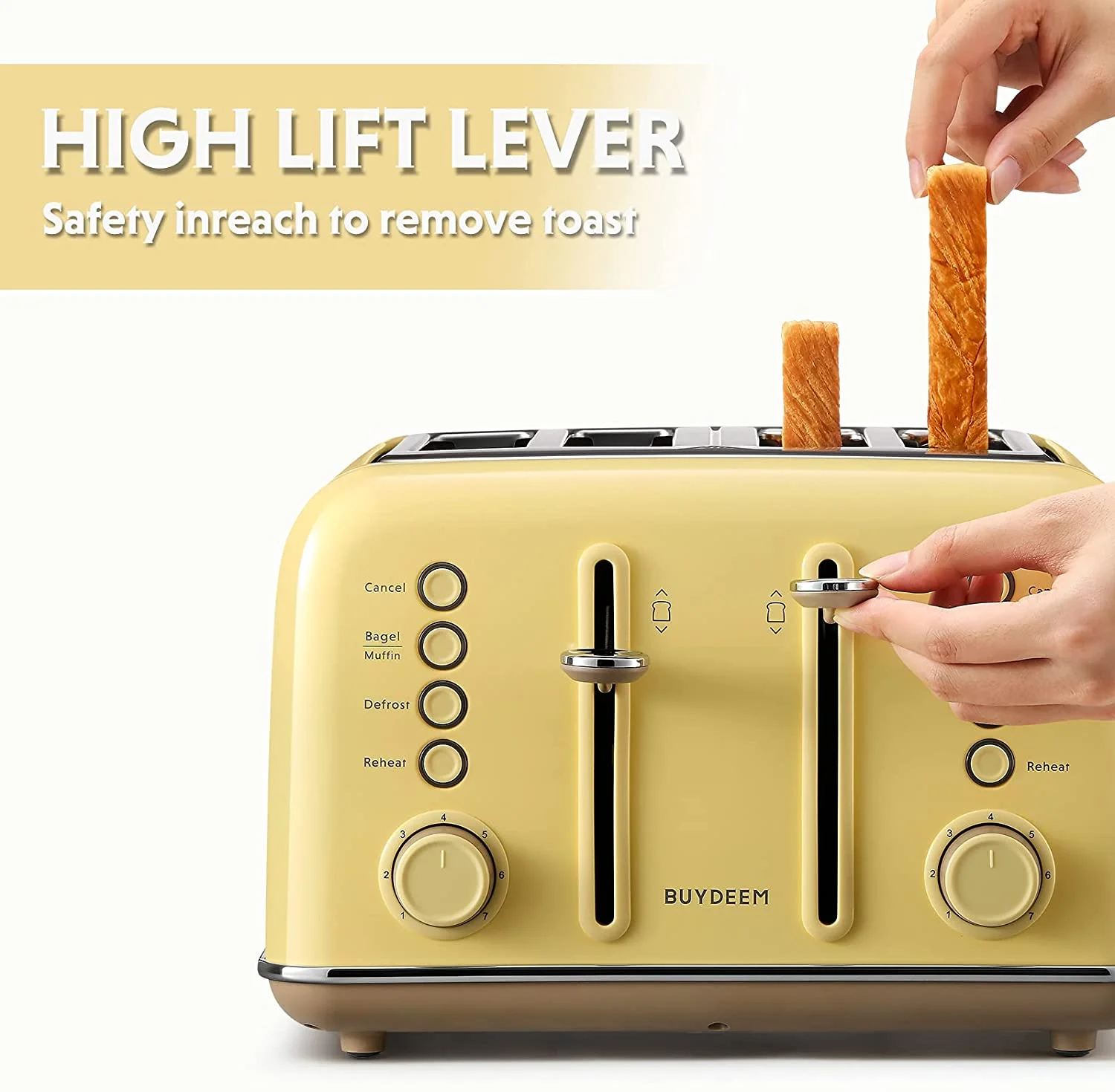 Buydeem DT640 4-Slice Toaster Extra Wide Slots-Yellow