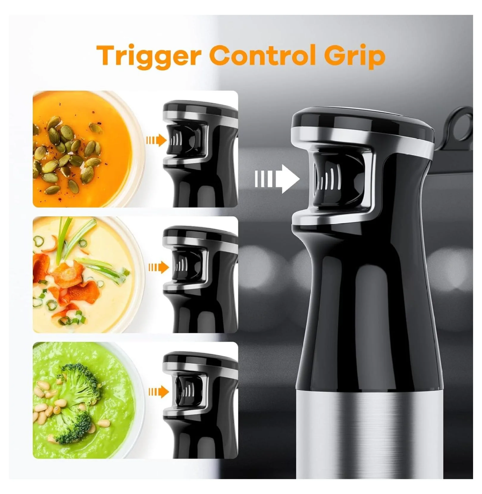 Immersion Blender Handheld 5 in 1 Hand Blender 1100W Stick Blenders Electric Infinitely Variable Speed, Emulsion Blender for Kitchen Soup, Baby Food and Smoothies, with Chopper, Whisk and Frother