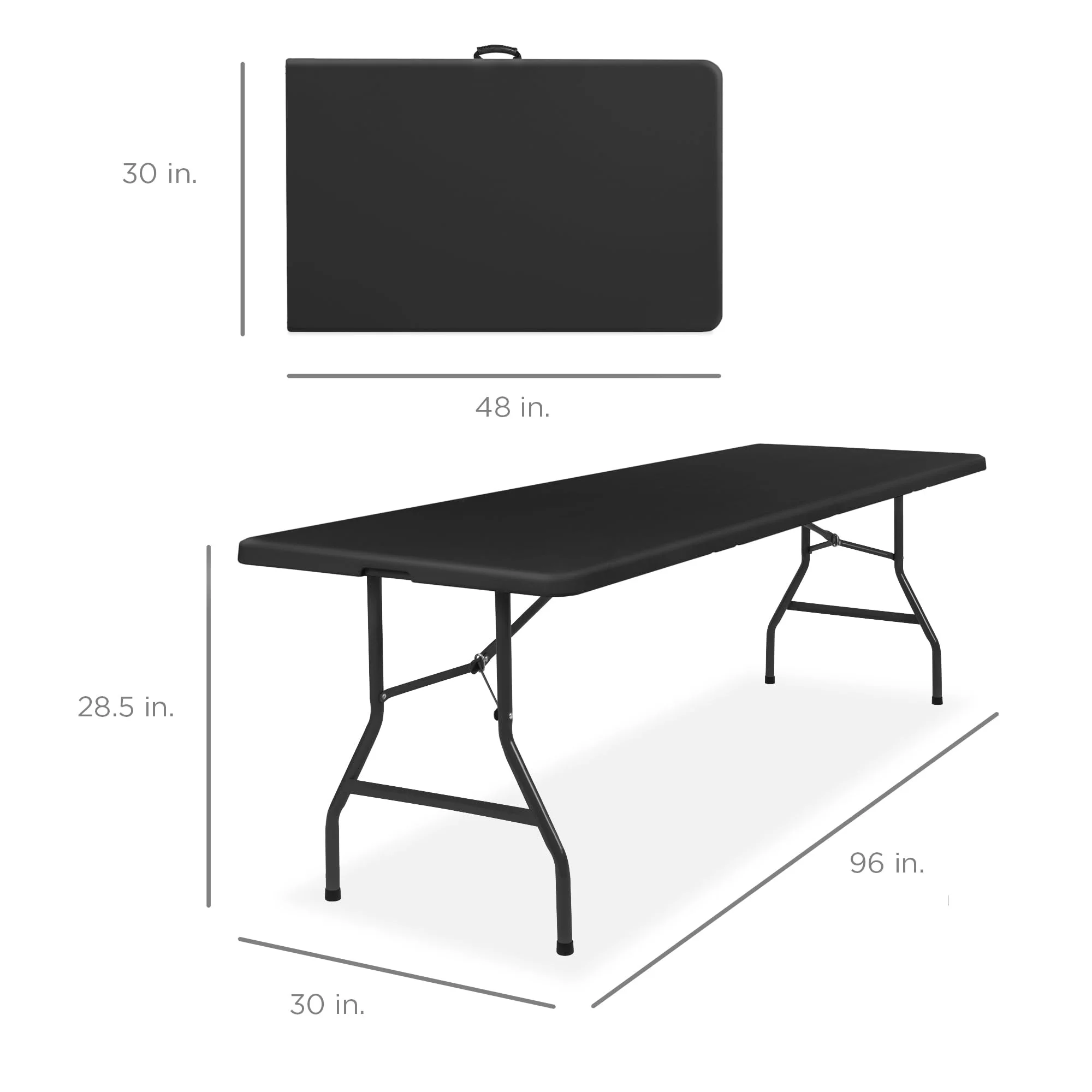 8ft Plastic Folding Table, Indoor Outdoor Heavy Duty Portable w/Handle, Lock for Picnic, Party, Pong, Camping - Black