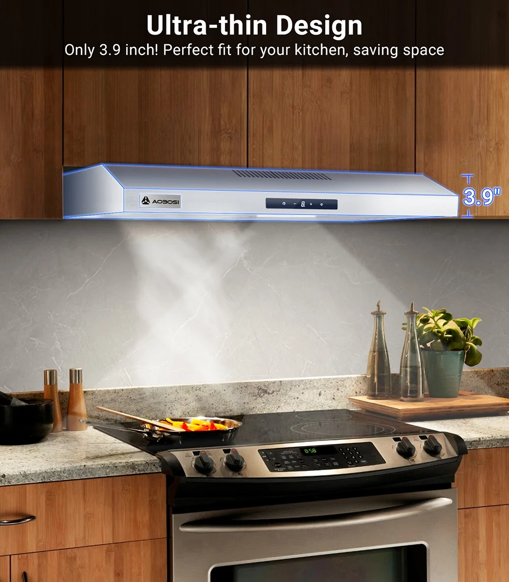 AMZCHEF Push Button 30 inch Under Cabinet Range Hood with3 Speed Exhaust Fan, 2 LED Light & 3-Speed Exhaust Fan Kitchen Stove Vent