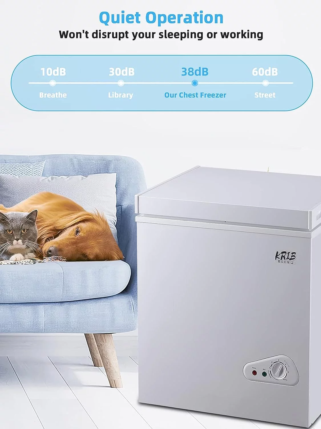 Krib Bling 3.5 cu.ft Adjustable Thermostat Compact Freezers with Removable Storage Basket for House Kitchen Garage Basement White