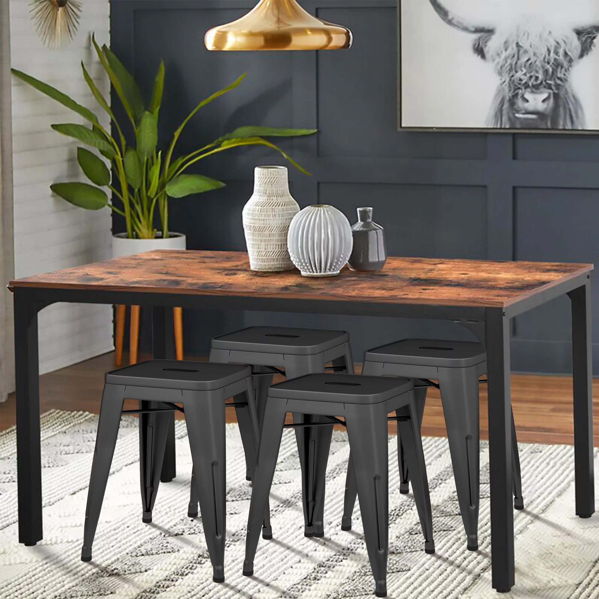 Andeworld 18' Modern Industrial Metal Stools Classroom Stools Stackable Dining Chair Kids Short Stools Set of 4, Black]