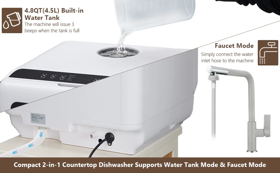 Countertop Dishwasher, Portable Dishwashers with 4.5L Built-in Water Tank