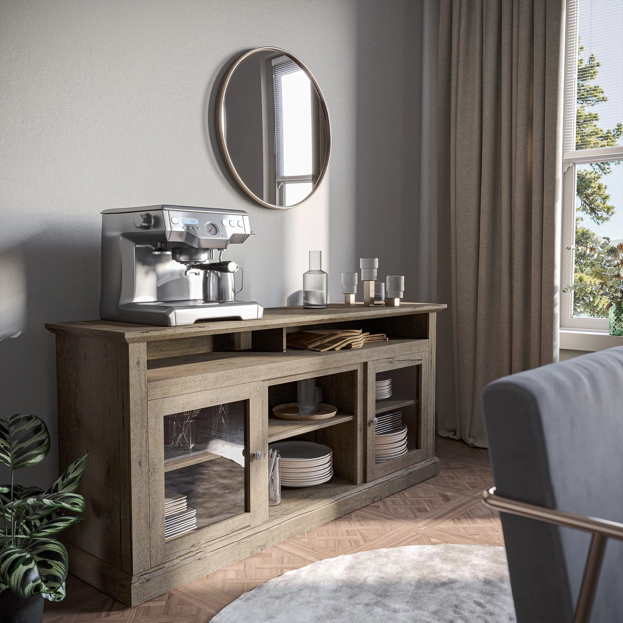 BELLEZE TV Stand Media Entertainment Center Console - Cayman (Wood)