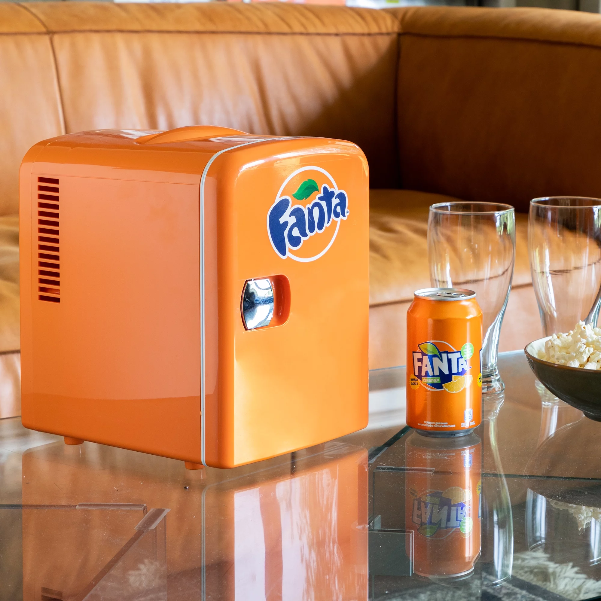 Coca-Cola Fanta 4L Portable Cooler/Warmer, Personal Travel Fridge with 12V and AC Cords, Orange