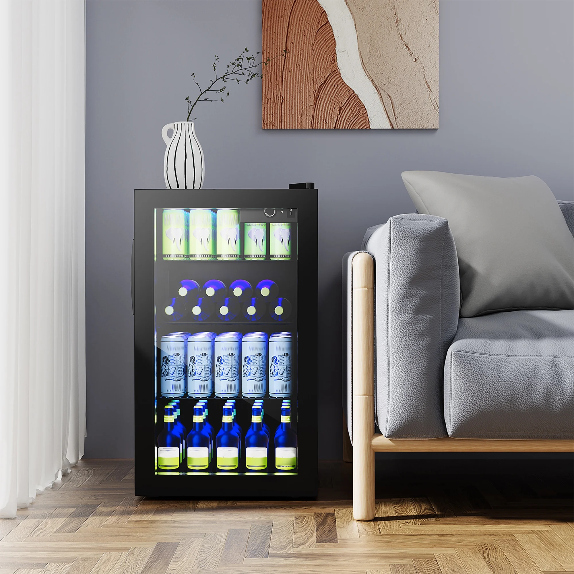 Goplus 120 Can Beverage Refrigerator Beer Wine Soda Drink Cooler Mini Fridge