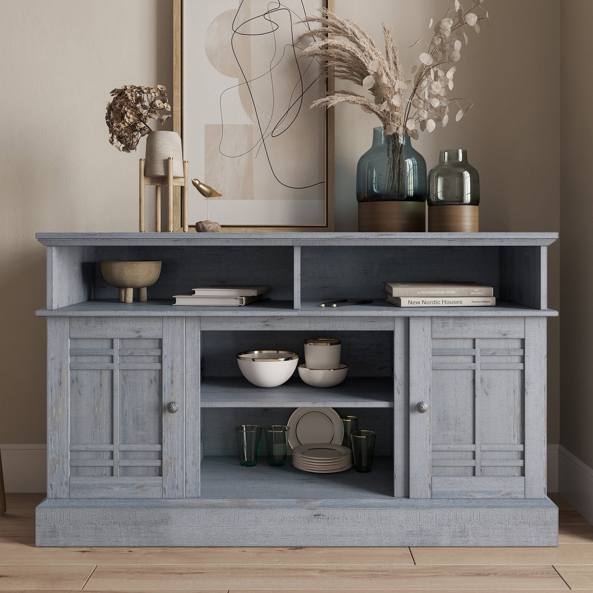 BELLEZE TV Stand Media Entertainment Center - Norrell (Light Gray)