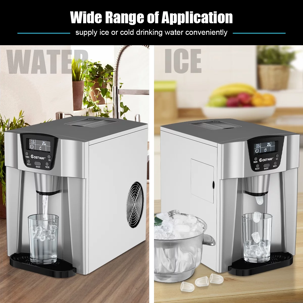 Costway 2 In 1 Ice Maker Water Dispenser Countertop 36Lbs/24H LCD Display Portable
