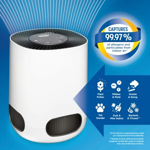 Clorox Tabletop Air Purifier, True HEPA Filter, up to 200 Sq. Ft. Capacity, 3 Speeds and Timer, 11020