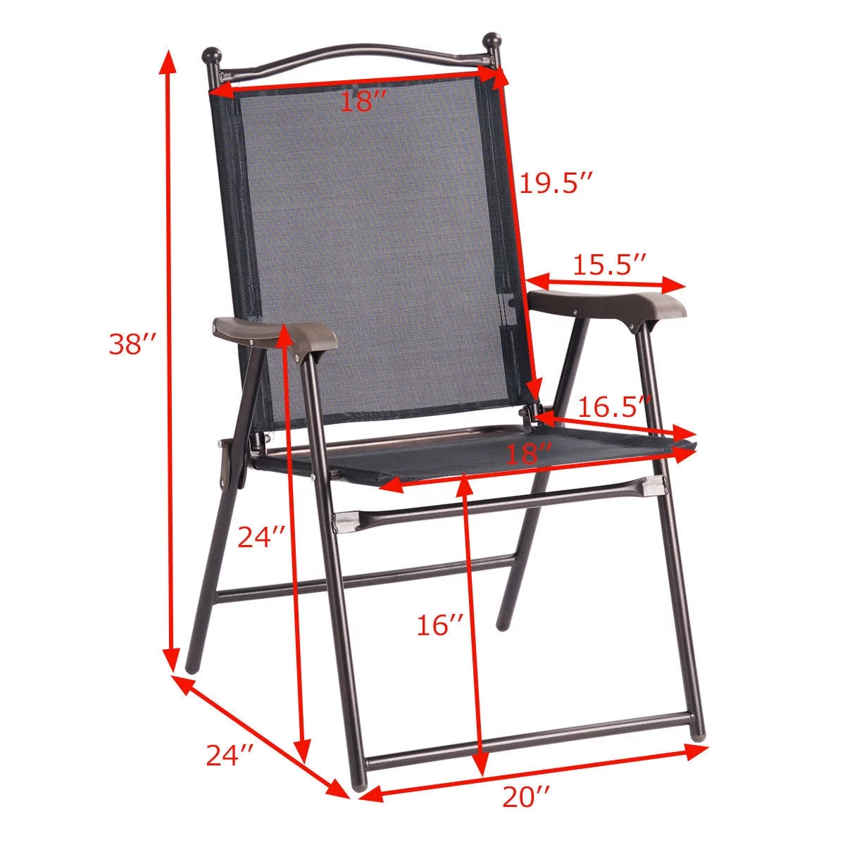 Costway Set of 2 Patio Folding Sling Back Chairs Camping Deck Garden Beach Black