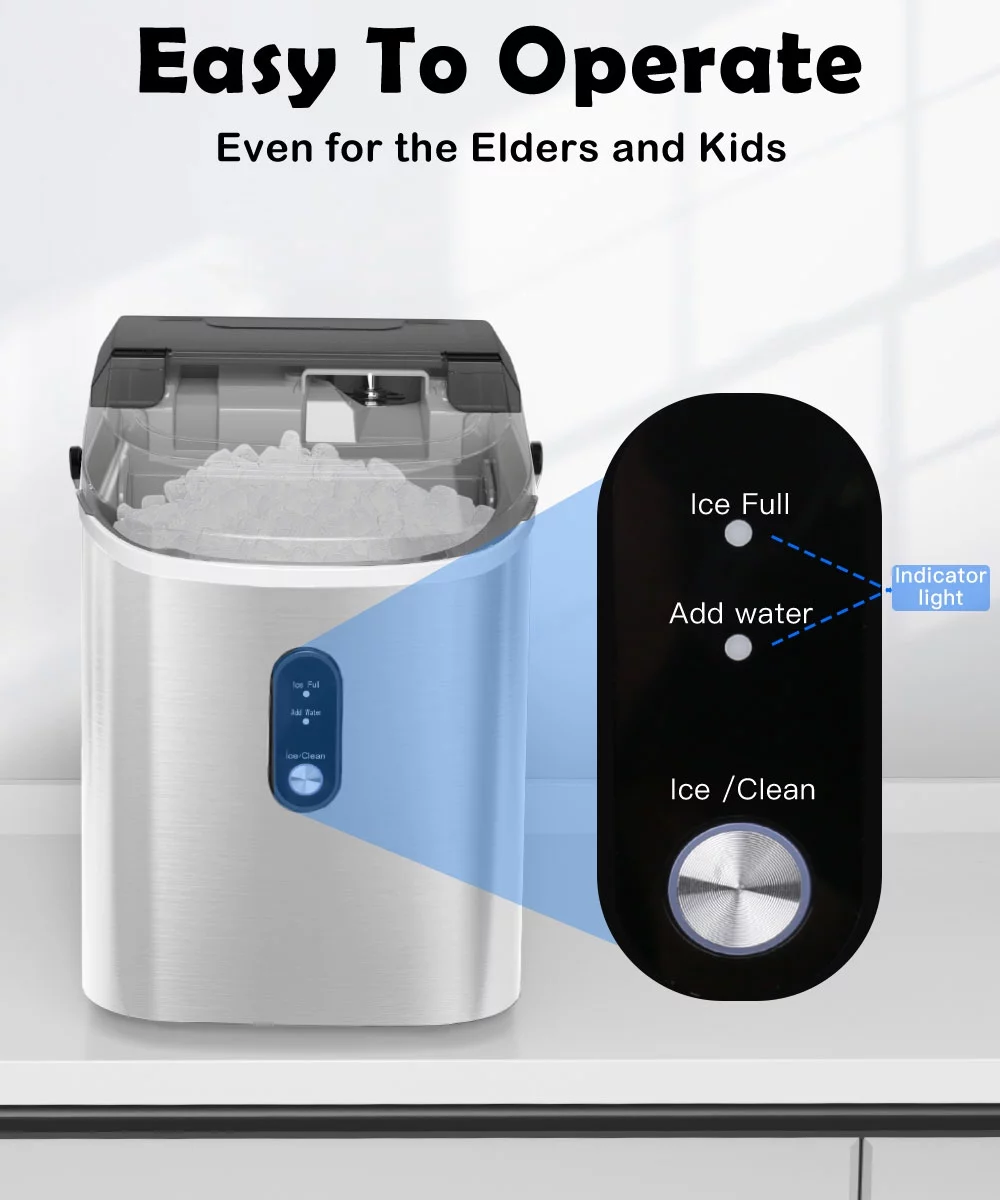 Besttey 33lbs Countertop Nugget Ice Maker, Potable with Scoop,?Soft Nugget Ice Ready in 10mins, Stainless Steel , Silver