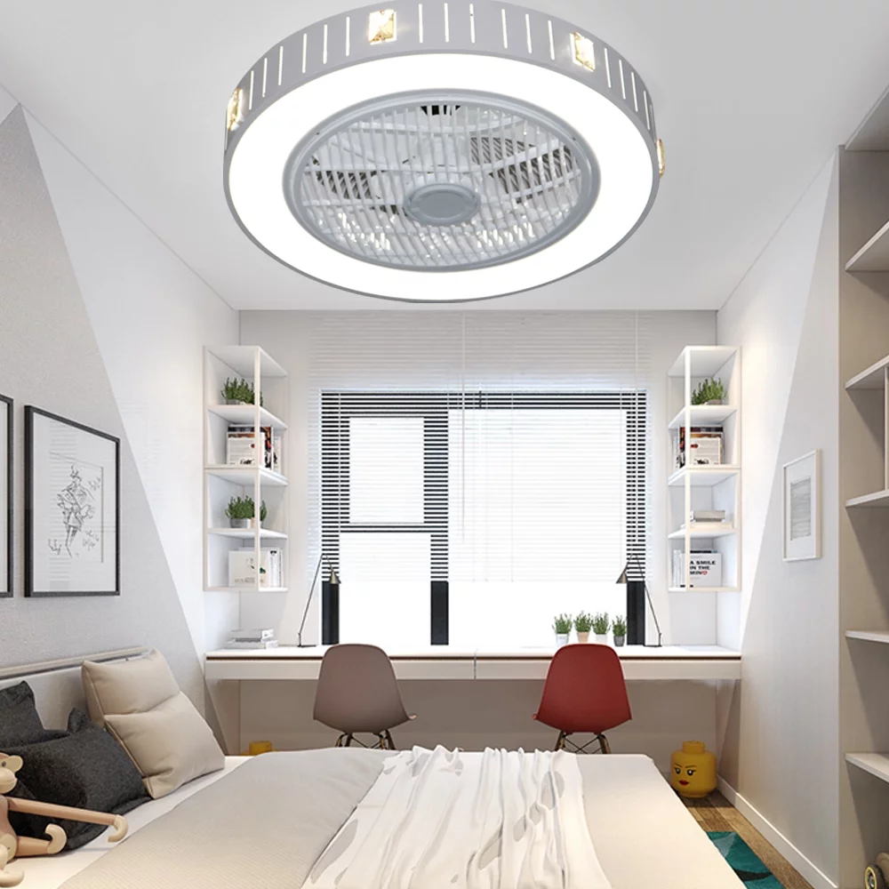 22 Inch Ceiling Fan with Light and Remote Control Modern LED Semi Flush Mount Light Fandelier 3 Colors 3 Speeds Changing 40W Enclosed Fan Quiet Motor Indoor Light Ceiling Fan with Light White