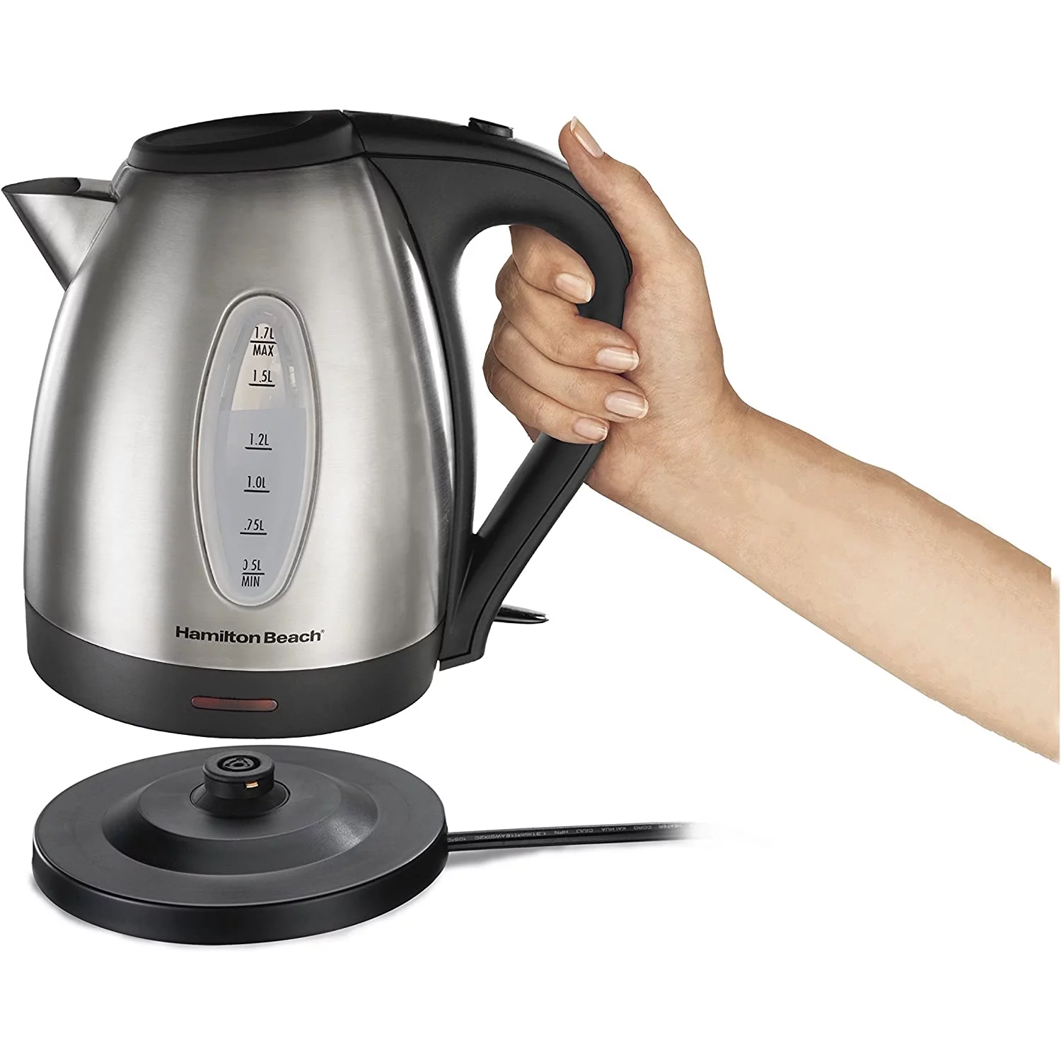 Hamilton Beach Electric Tea Kettle, Water Boiler & Heater, 1.7 L, Cordless, Auto-Shutoff and Boil-Dry Protection, Stainless Steel (40880)