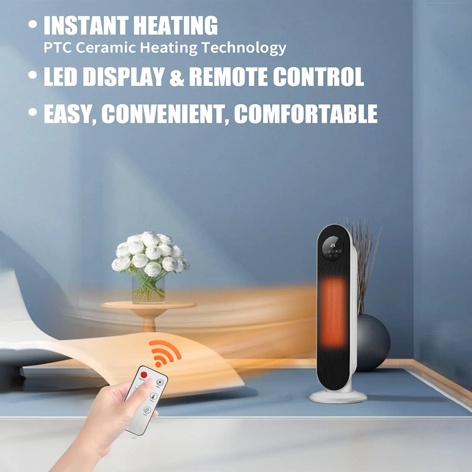 Inolait 26' 1500W Electric Portable Oscillating Ceramic Space Heater Tower with Digital Display, White