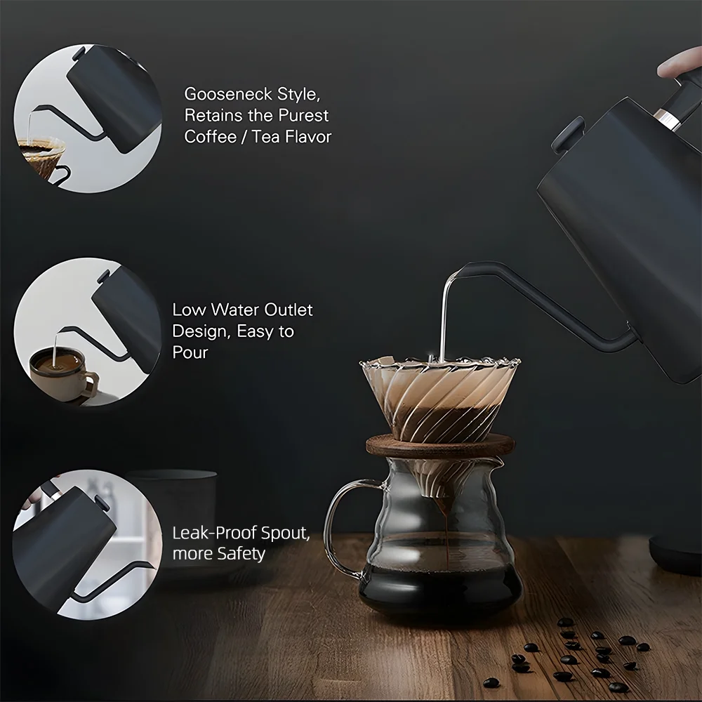 Carevas Electric Kettle,kettle Kettle Pour-Over Kettle Coffee Kettle Temperature Pour-Over Display 1200W Quick Stainless Steel LCD Quick Water Boiler Steel LCD Display Tea 1.0L Silent Coffee Tea 1.0L