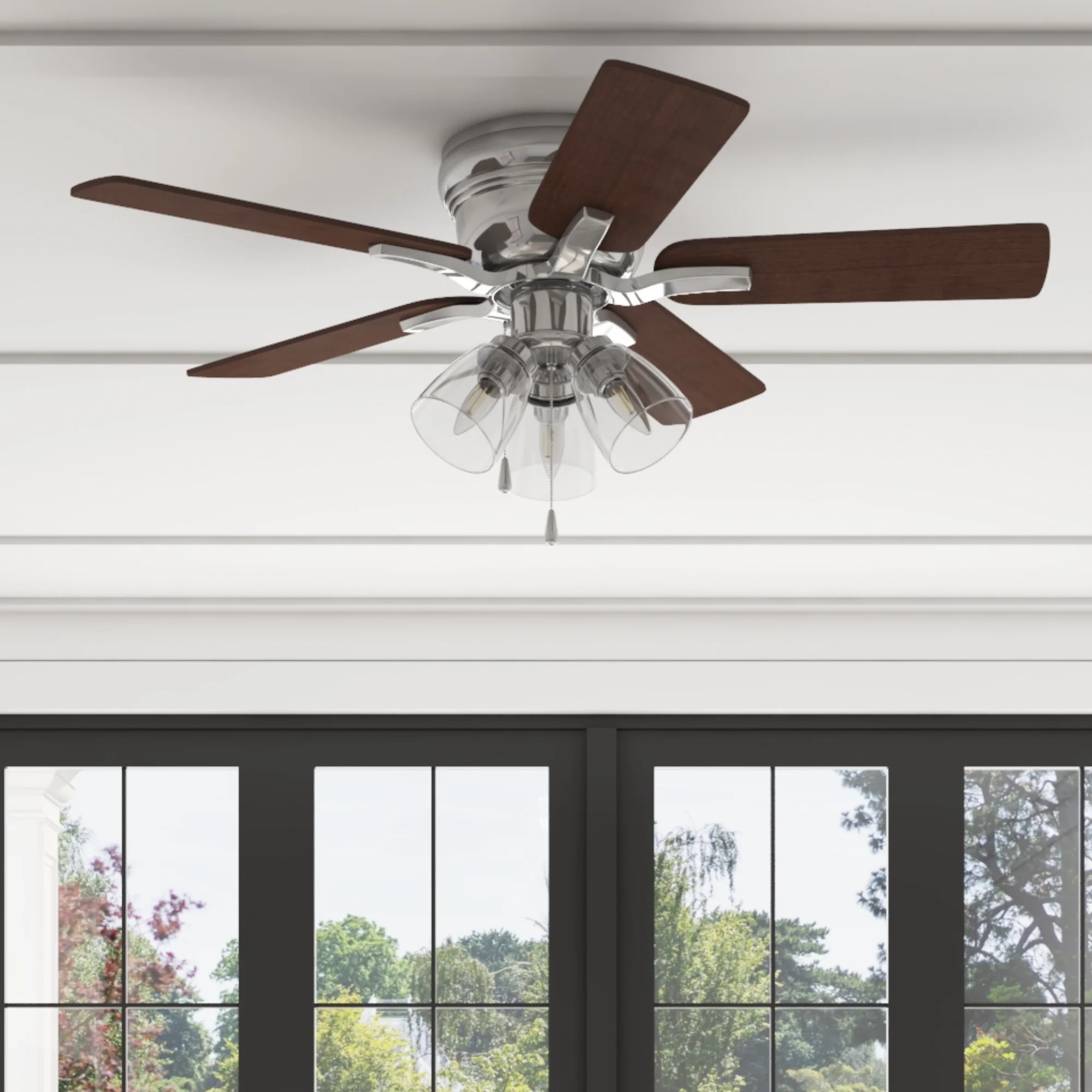 Better Homes & Gardens 42' Satin Nickel Indoor Ceiling Fan with Lights, 5 Blades, Pull Chain Control & Reverse Airflow