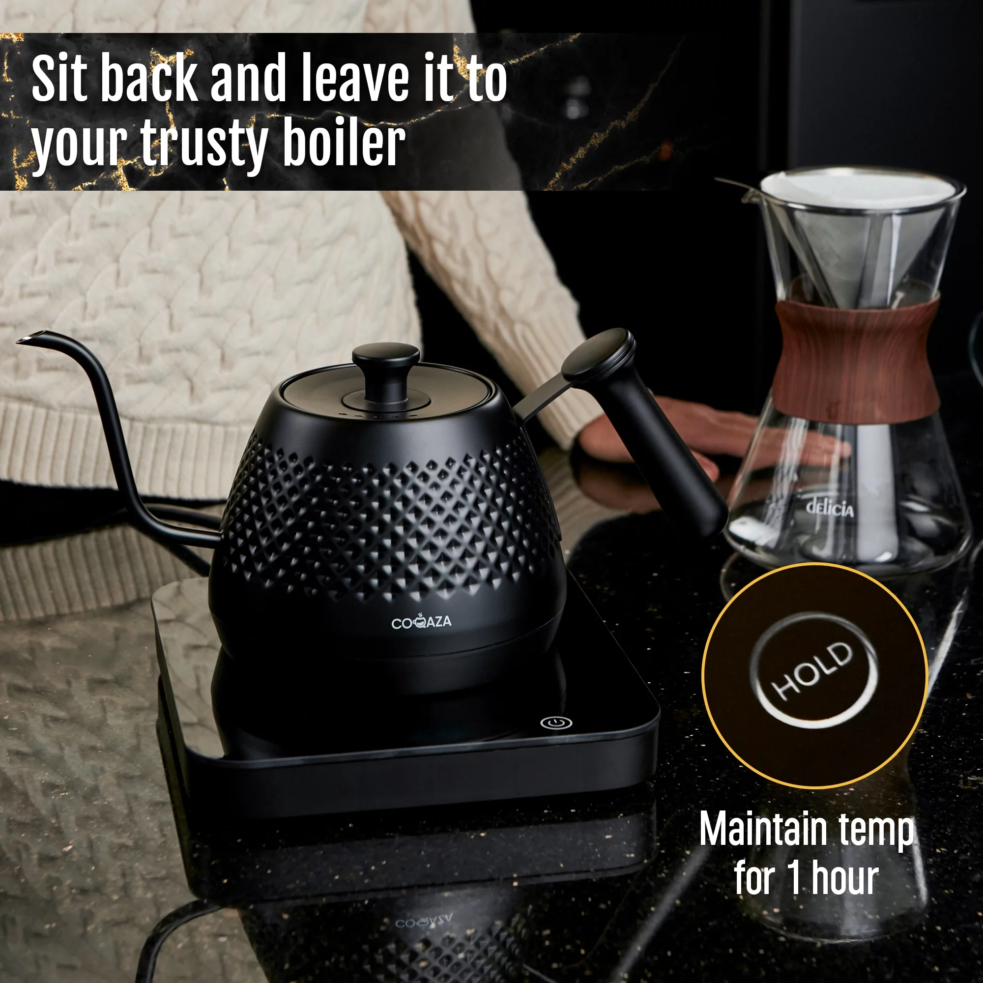 COQAZA Electric Gooseneck Kettle, Pour Over Coffee kettle and Tea Maker, 0.6L Electric Tea Kettle with Temperature Control Glass Touch Base