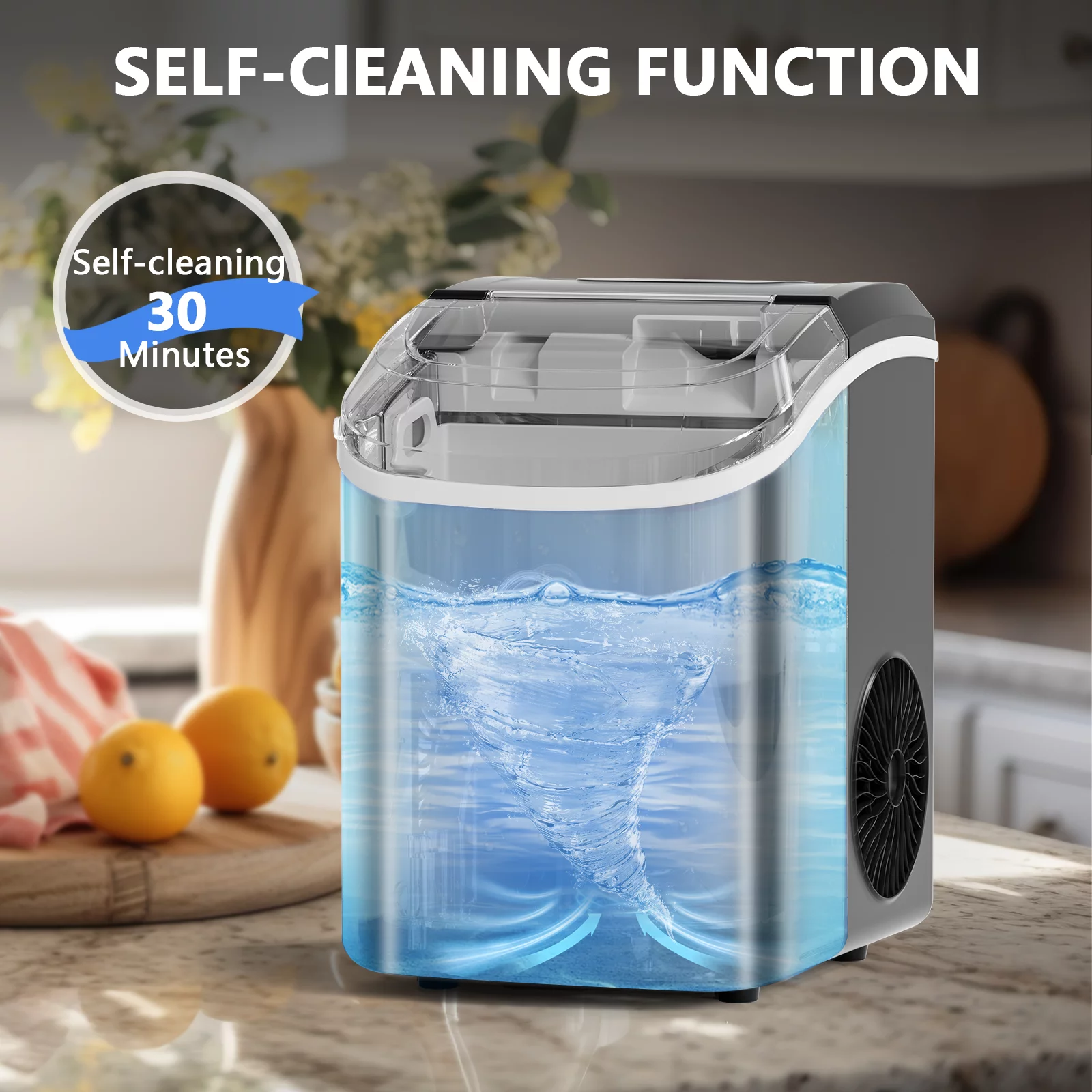 Besttey 33lbs Countertop Nugget Ice Maker, Potable with Scoop,?Soft Nugget Ice Ready in 7mins, Black