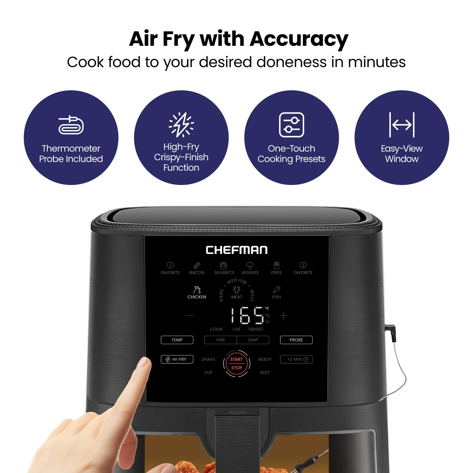 Chefman Air Fryer w/ Digital Touch Display, 5 Qt. Capacity, Windowed Basket - Black, New