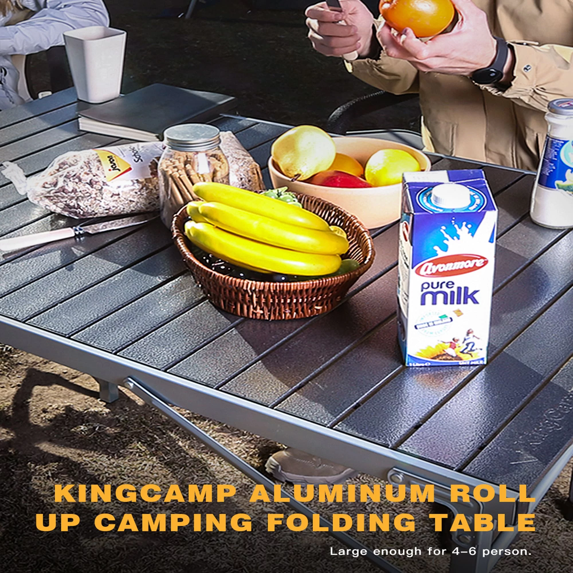KingCamp Camping Folding Table Aluminum Roll up Table for 4-6 Person Outdoor Indoor 42.1' �� 27.6 ' Silver