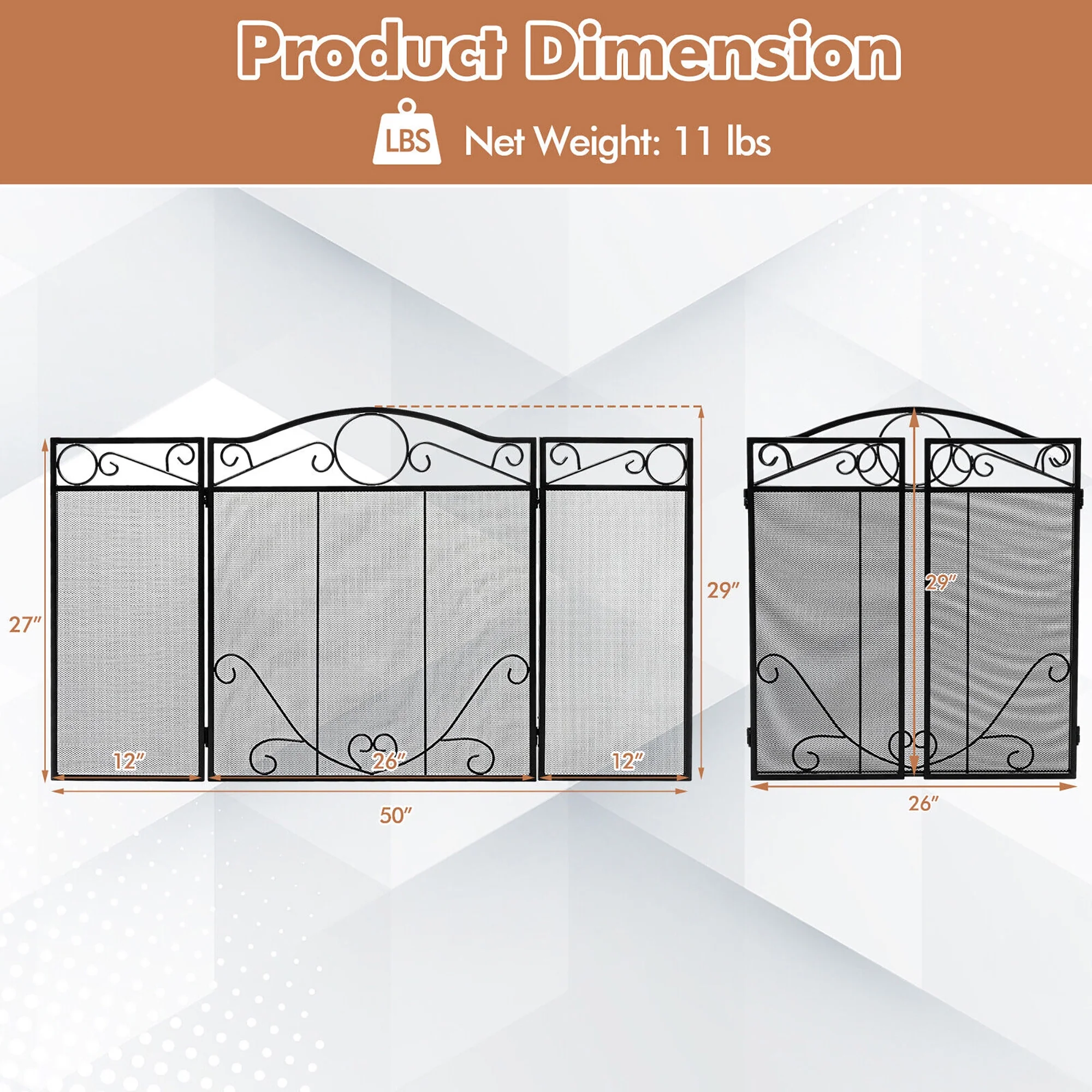 Gymax 3-Panel Fireplace Screen Decor Cover Pets Baby Child Safty Folded Fire Doors