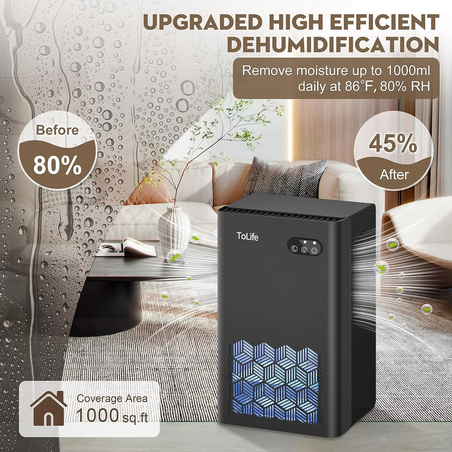 Dehumidifier, Dehumidifiers for Room, 95 OZ Water Tank, (950 sq.ft) Dehumidifiers for Basement Home Bathroom Bedroom with Auto Shut Off, 7 Colors LED Light, Black