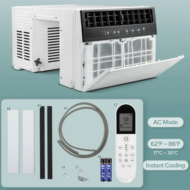 Besttey Window Air Conditioners 6,300 BTU (10,000 BTU ASHRAE), U-Shaped Air Conditioner Window Unit Cools up to 450 Sq. Ft, 6-In-1 Window AC Units for Home/Office/Apt-White
