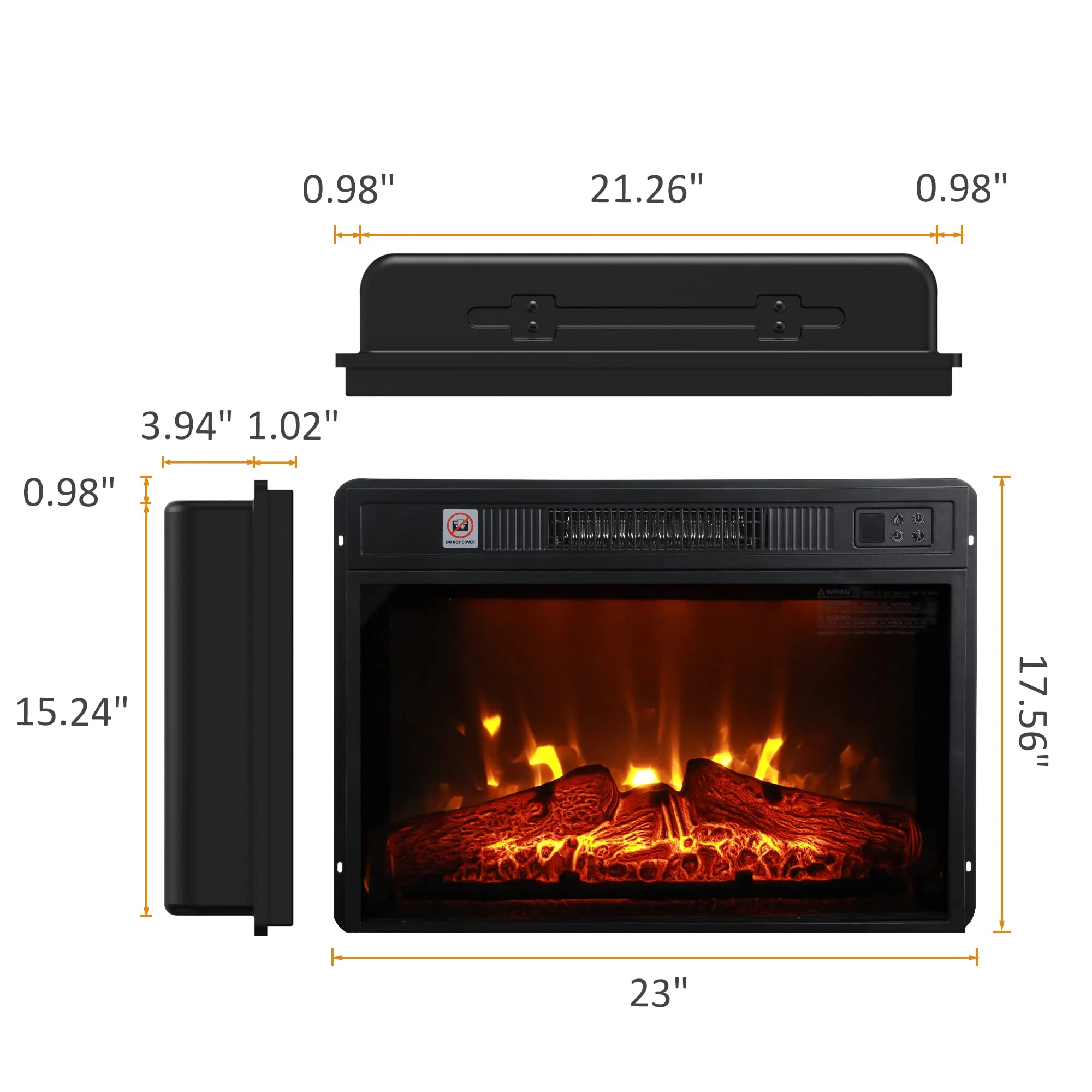 44'W Electric Fireplace Mantel with 23' Electric Fireplace, Wooden Stacked Stone Surround Free Standing Fireplace, with Remote Control, Adjustable LED Flame