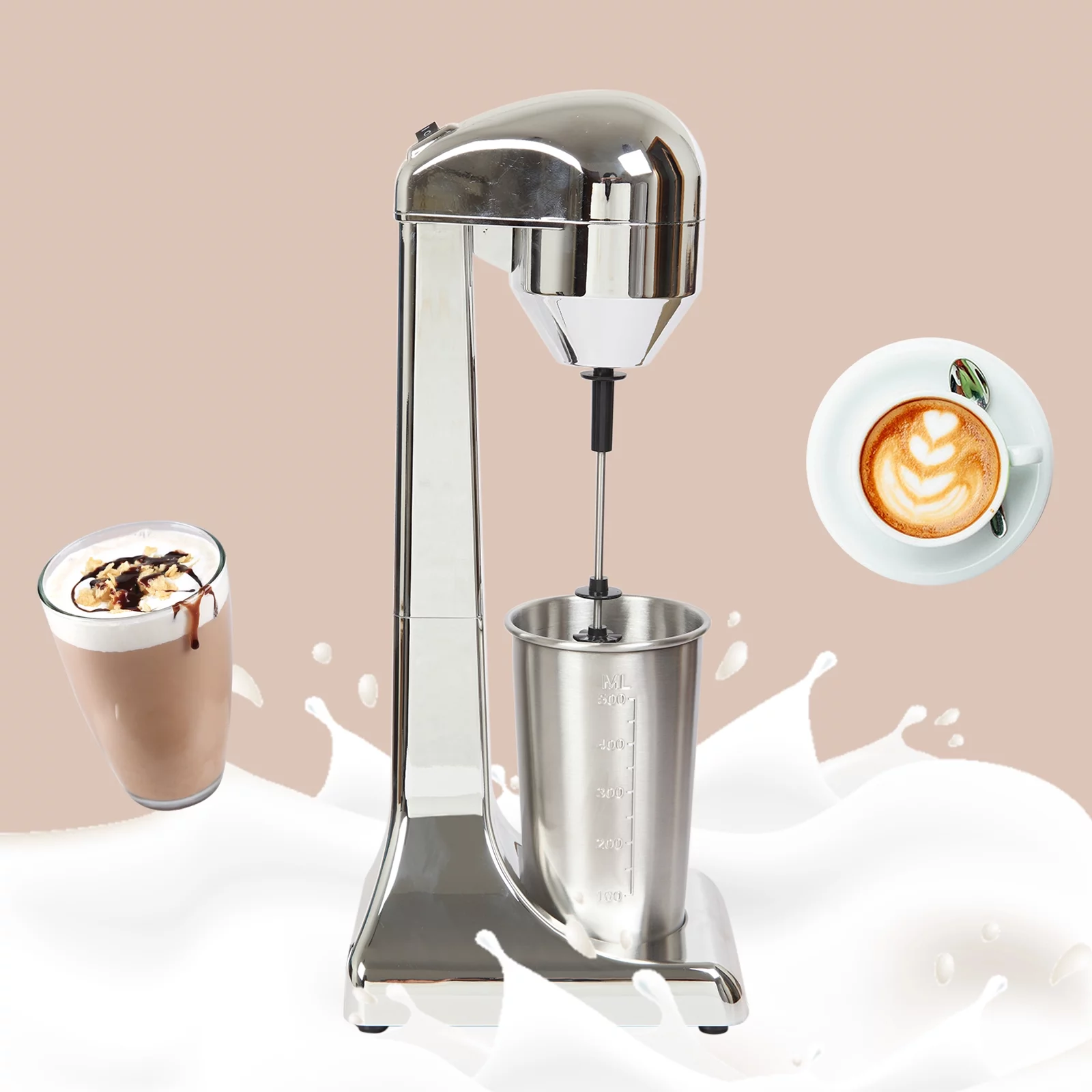 ANQIDI 100W Electric Milk Shaking Machine Handheld Commercial Stainless Steel Drink Mixer w/500ML Cup for Ice Cream Smoothie Milk 23000 RPM/MIN