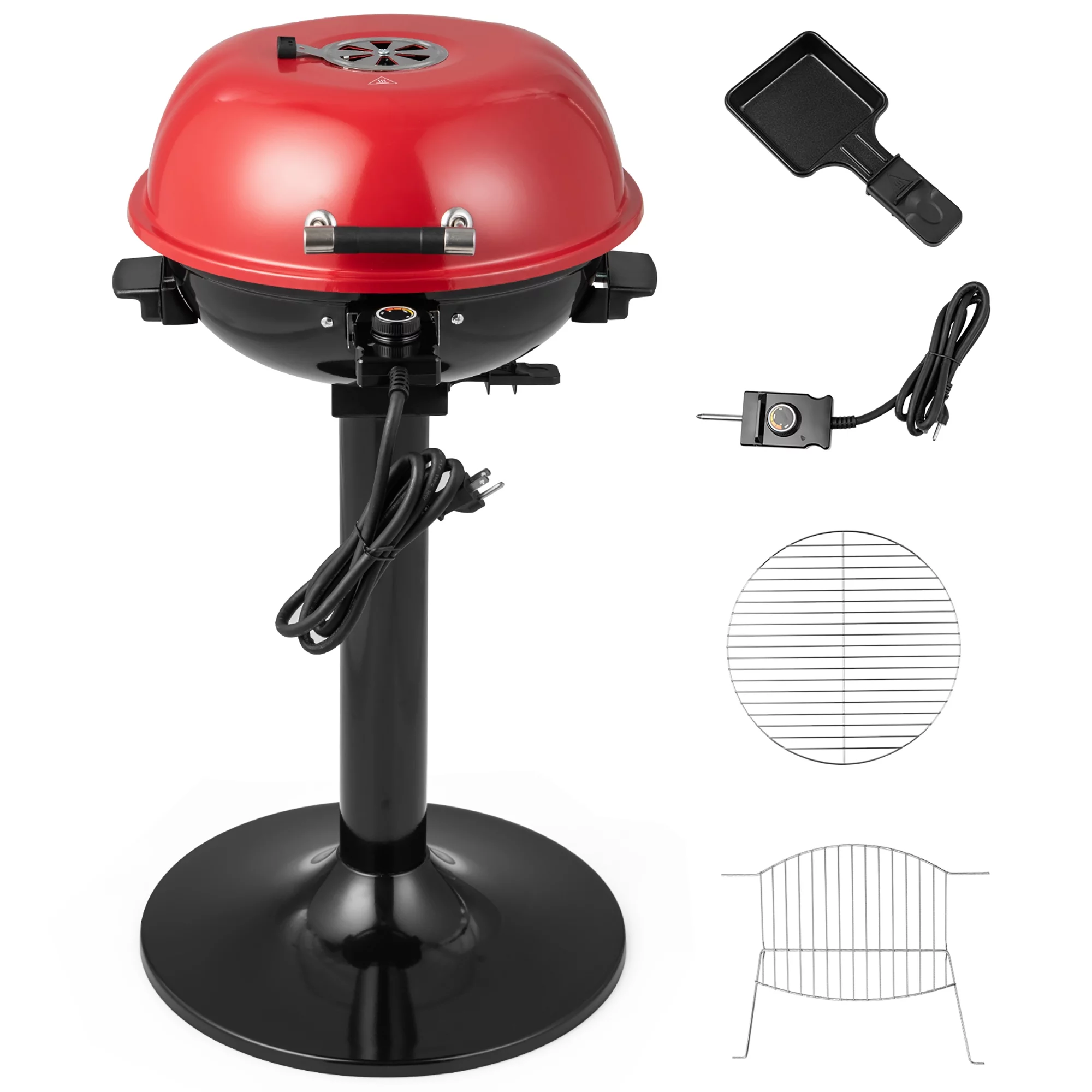 Costway 1600W Electric BBQ Grill with Warming Rack, Temperature Control & Grease Collector Red