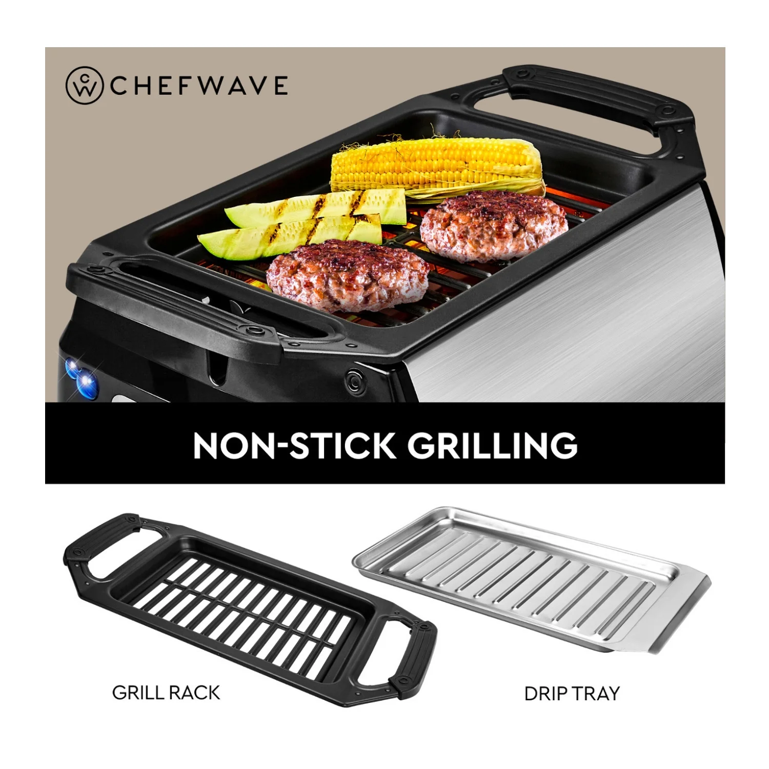 ChefWave Sosaku Smokeless Indoor BBQ Grill & Rotisserie with 6oz Oil Sprayer
