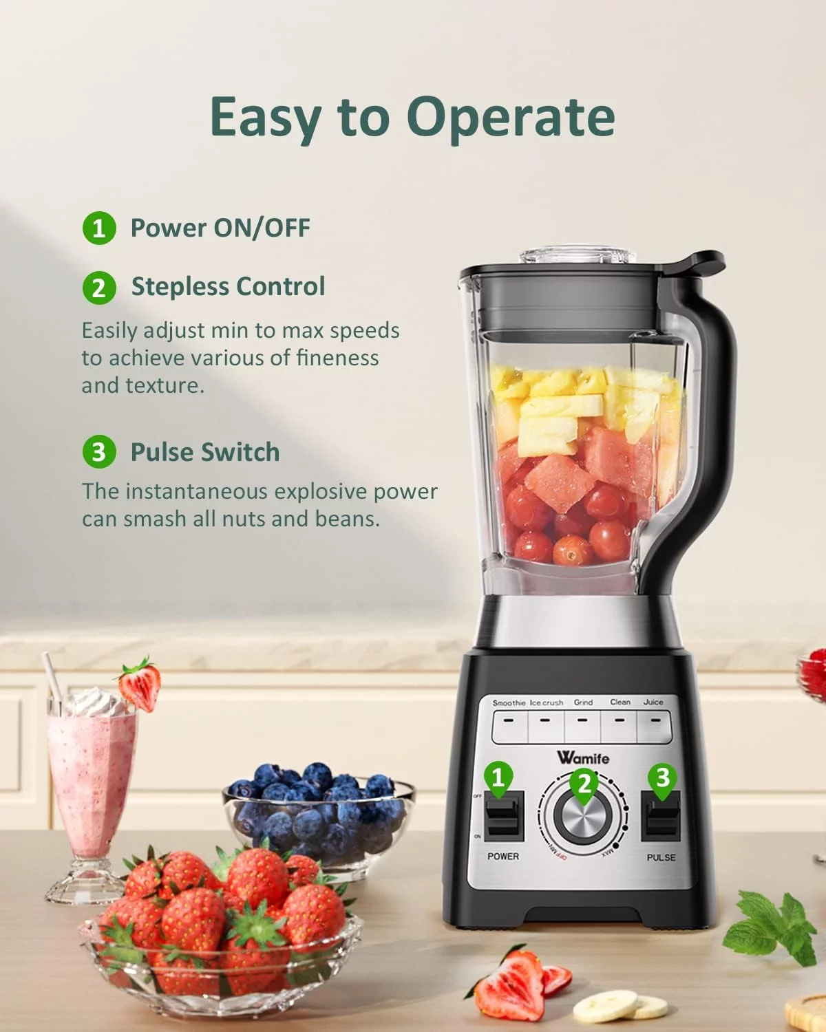 1450W Powerful Motor Blenders for Kitchen with 5 Presets & 70 oz Tritan Container, High-Speed Smoothie Maker
