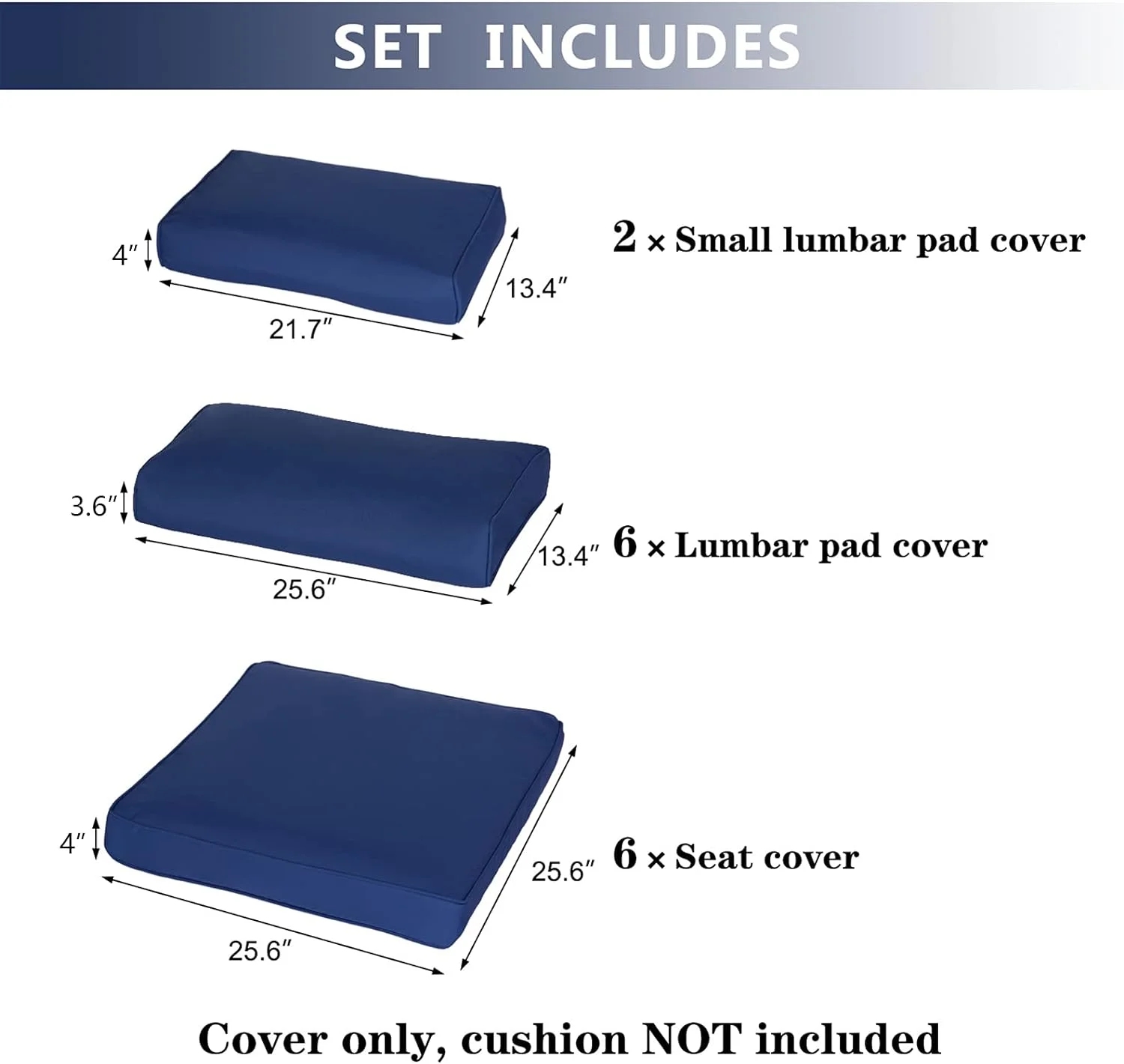 Kinbor Patio Furniture Cushion Replacement Covers for 7pcs Outdoor Sofa Set,Washable Patio Cushion Slipcovers, Dark Blue