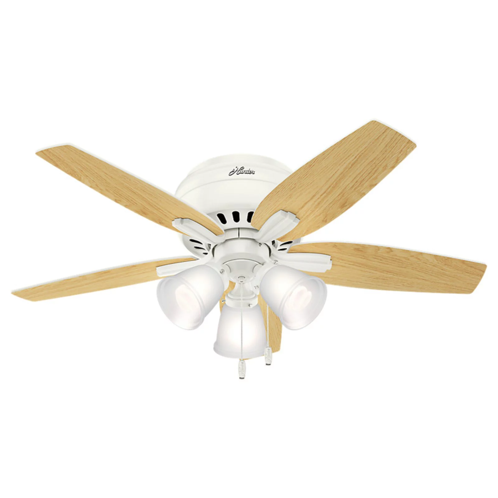 Hunter Newsome 42' Ceiling Fan with LED Lights and Pull Chain, Brushed Nickel
