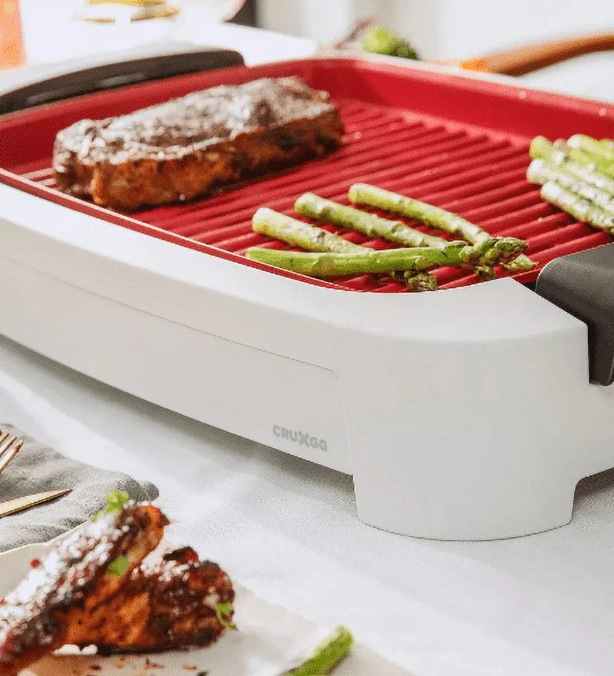 CRUXGG 2-in-1 Smokeless Indoor Ceramic Nonstick Grill & Griddle - Snow