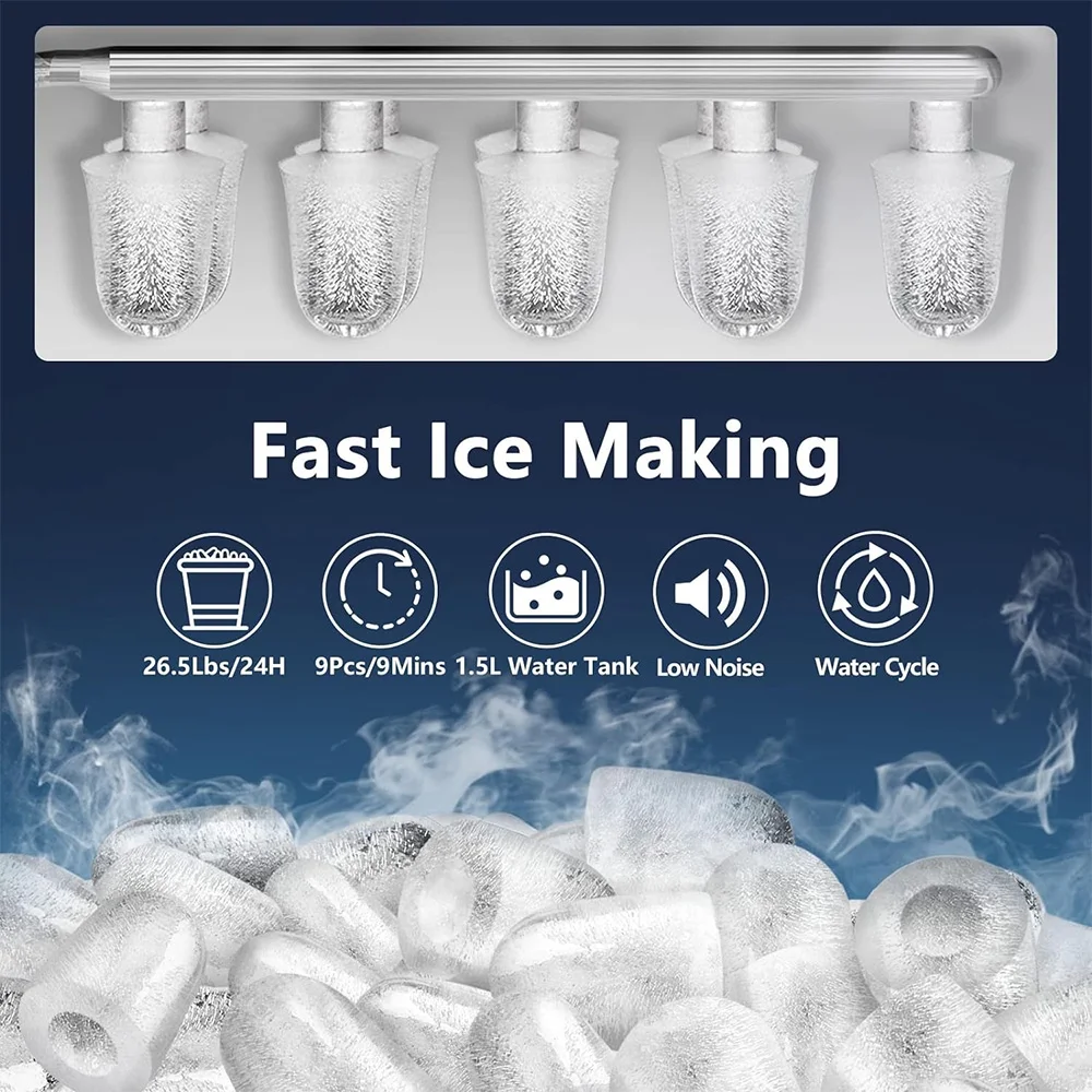 Countertop Ice Makers, Portable Ice Machine with Ice Scoop & Basket, White