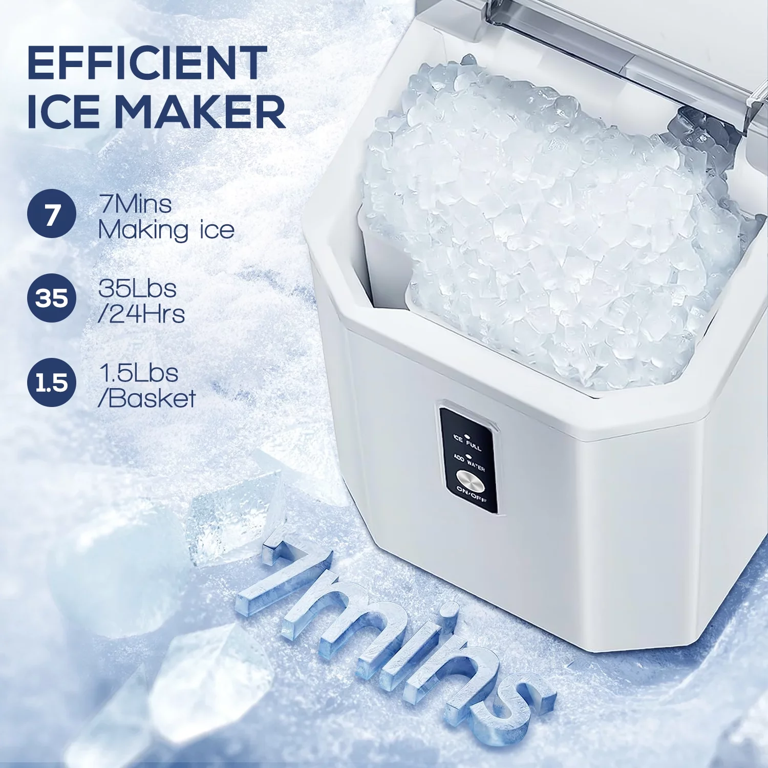 Auseo Nugget Ice Maker Countertop with Soft Chewable Pellet Ice, Self-Cleaning, LED Display, 33lbs/24H, Suitable for Home/Kitchen/Bar/Party-White