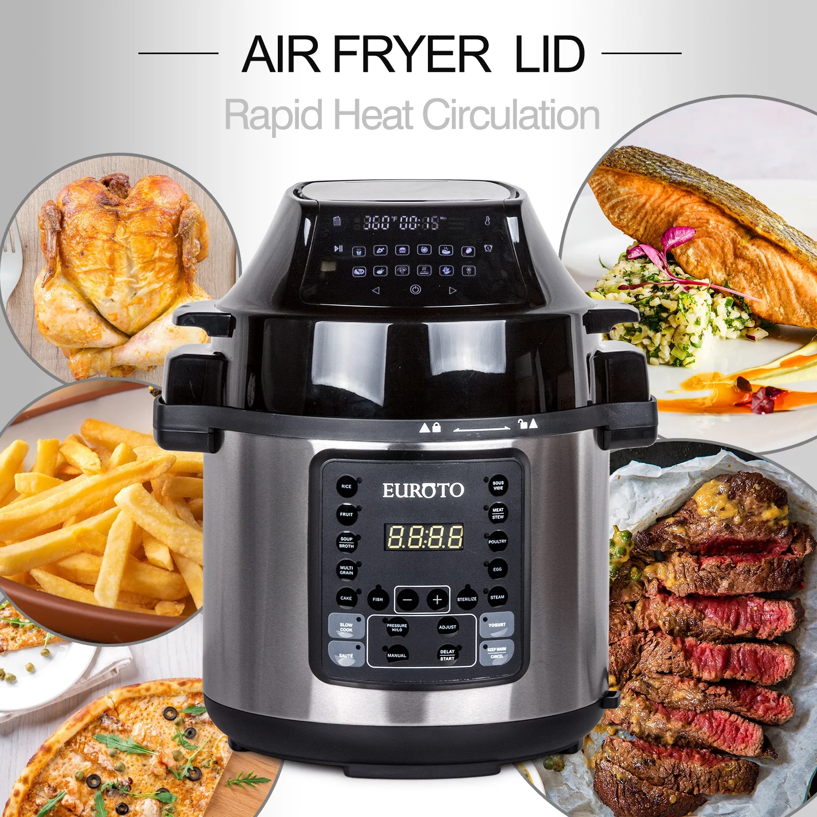 EUROTO Best Air Fryer Pressure Cooker Slow Cooker Air Frying Steamed Dehydrate with 6.5 Qt