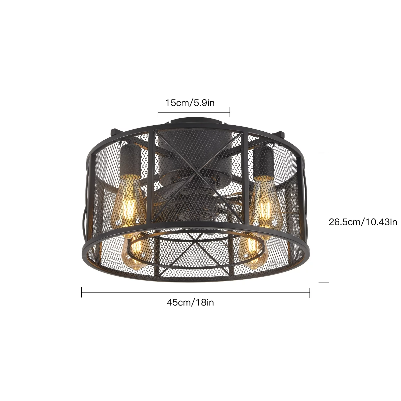 Anqidi 18' Caged Ceiling Fan with Light, Black Metal 60W 3-Speed 1/2/4 H Timing Round Chandelier Pendant Fan w/Remote for Bedroom