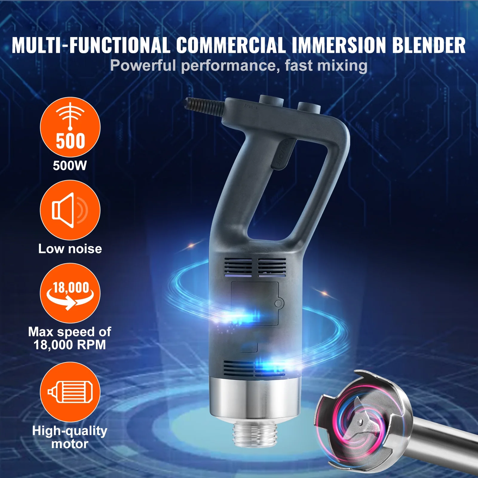 BENTISM Commercial Heavy Duty Immersion Blender Heavy Duty Hand Mixer 304 Stainless Steel Hand Blender 500W 18,000 Speed Adjustable
