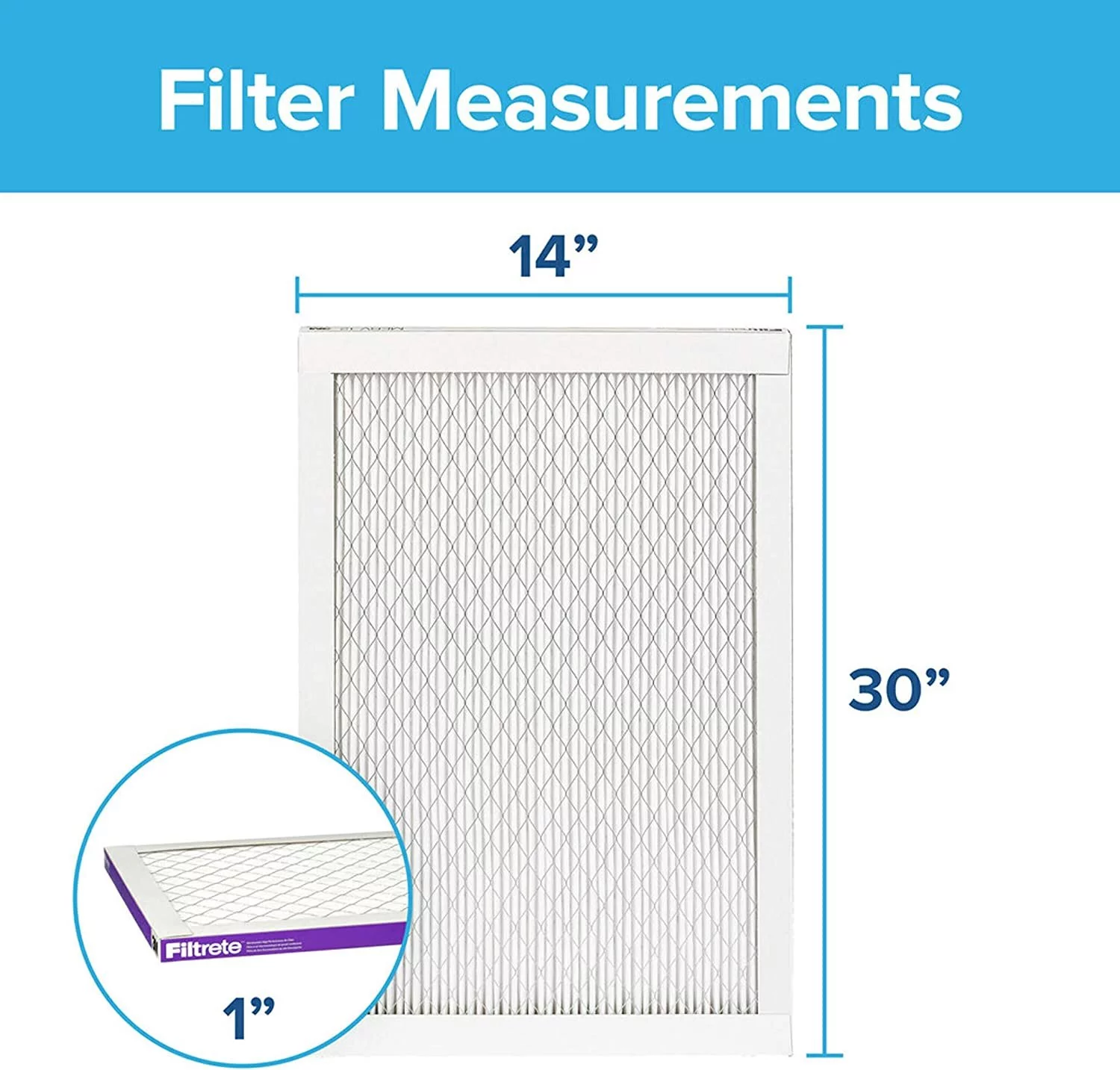 Filtrete 14x30x1, AC Furnace Air Filter, MPR 1500, Healthy Living Ultra Allergen, 2-Pack exact dimensions 13.81 x 29.81 x 0.78